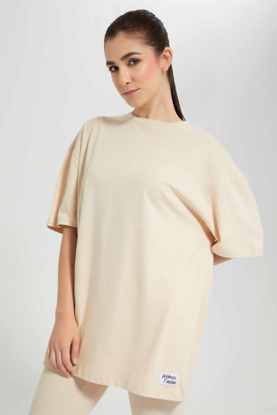 Redtag-Nude-BCI-Oversize-Printed-T-Shirt-Category:T-Shirts,-Colour:Beige,-Deals:New-In,-Filter:Women's-Clothing,-New-In-Women,-Non-Sale,-Section:Women,-W22O,-Women-T-Shirts-Women's-