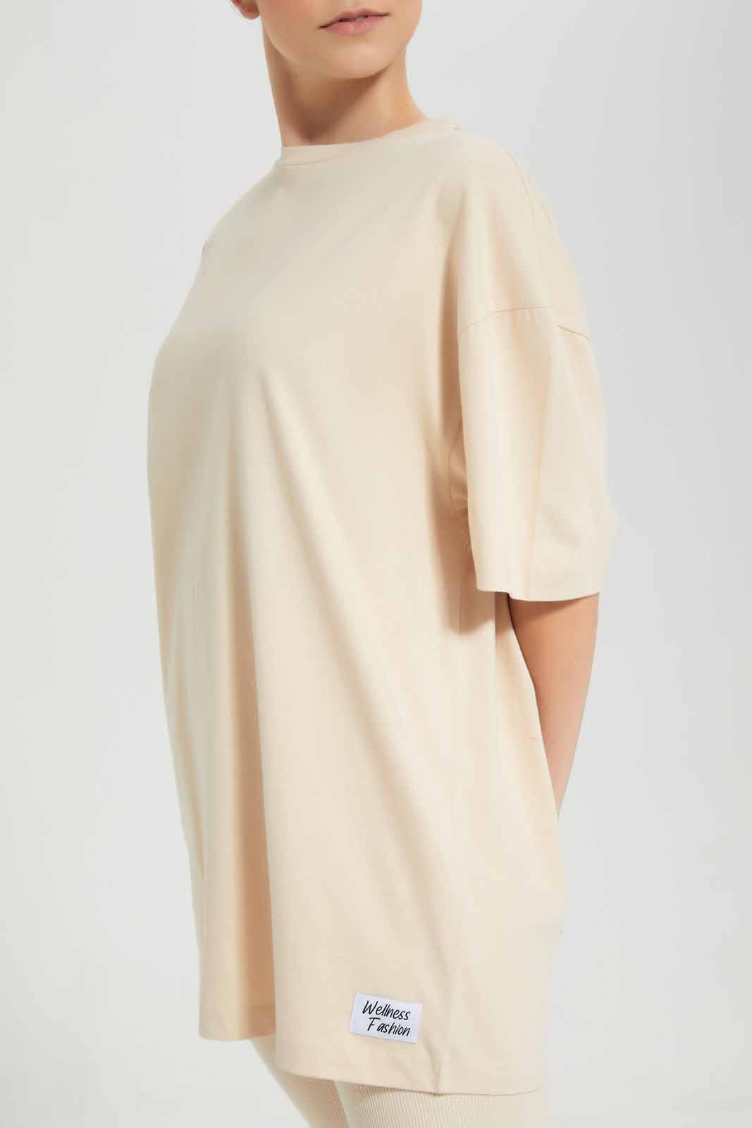 Redtag-Nude-BCI-Oversize-Printed-T-Shirt-Category:T-Shirts,-Colour:Beige,-Deals:New-In,-Filter:Women's-Clothing,-New-In-Women,-Non-Sale,-Section:Women,-W22O,-Women-T-Shirts-Women's-
