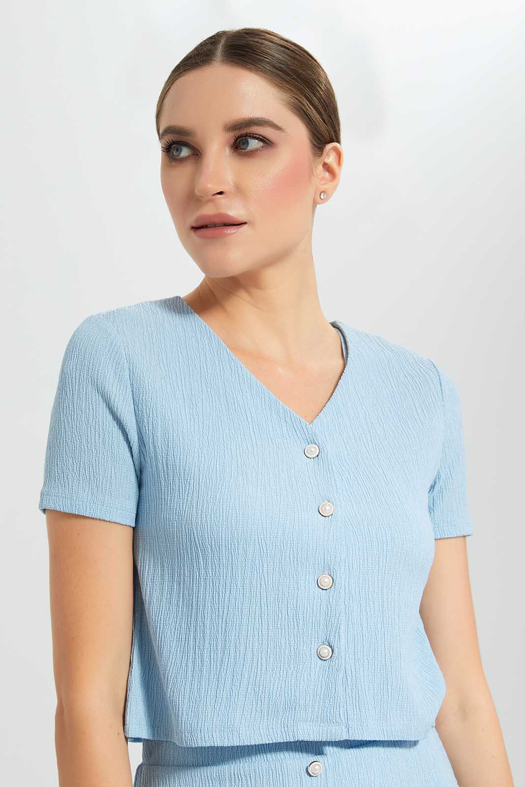 Redtag-Assorted-Button-Front-Blouse-Category:Blouses,-Colour:Sky-Blue,-Deals:New-In,-Filter:Women's-Clothing,-LEC,-LEC-Blouses,-New-In-LEC,-Non-Sale,-Section:Women,-W22O-Women's-