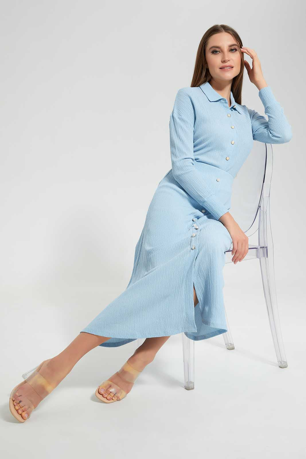 Redtag-Assorted-Collared-Button-front-Blouse-Category:Blouses,-Colour:Sky-Blue,-Deals:New-In,-Filter:Women's-Clothing,-LEC,-LEC-Blouses,-New-In-LEC,-Non-Sale,-Section:Women,-W22O-Women's-