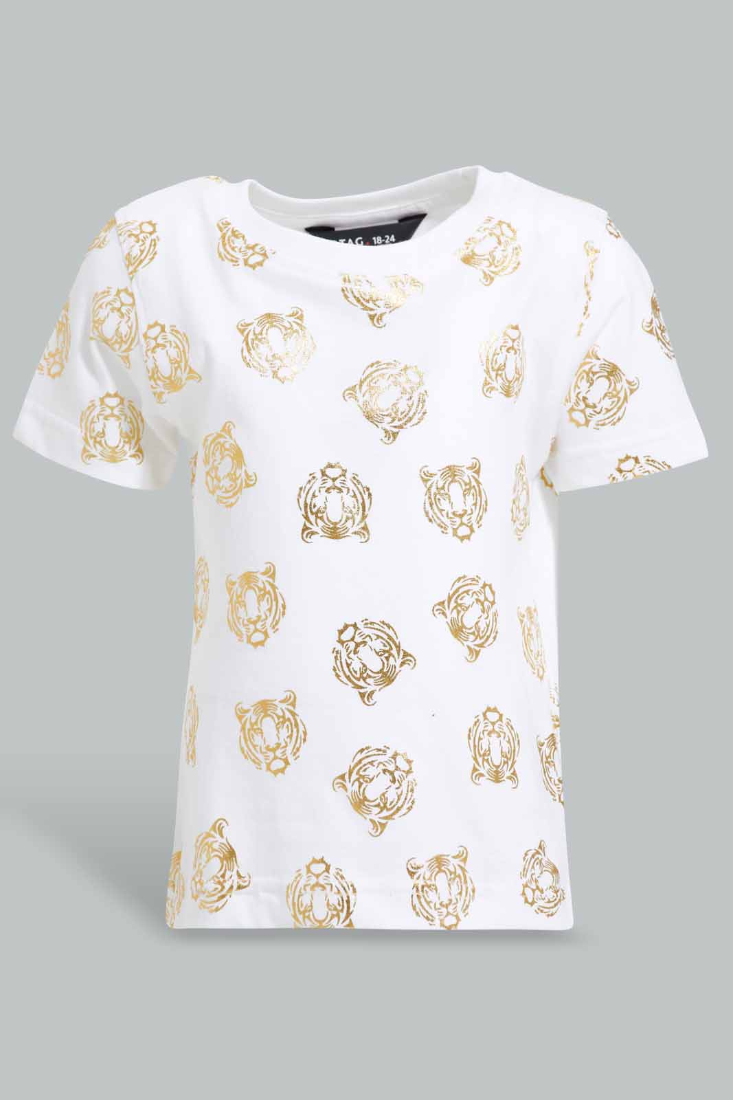 Redtag-White-knit-To-Terry-Set-With-Tiger-Foil-Printed-(-2-Pcs-Set-)-Category:Sets,-Colour:White,-Deals:New-In,-Filter:Infant-Boys-(3-to-24-Mths),-INB-Sets,-New-In-INB-APL,-Non-Sale,-Section:Boys-(0-to-14Yrs),-W22O-Infant-Boys-3 to 24 Months