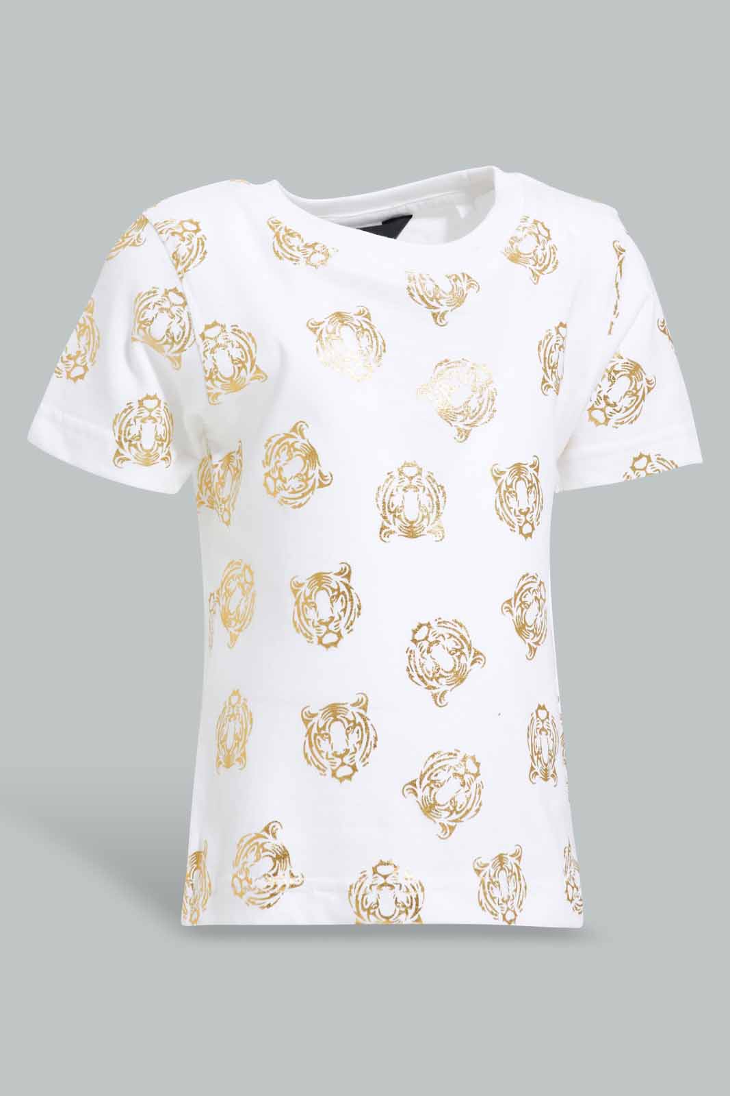 Redtag-White-knit-To-Terry-Set-With-Tiger-Foil-Printed-(-2-Pcs-Set-)-Category:Sets,-Colour:White,-Deals:New-In,-Filter:Infant-Boys-(3-to-24-Mths),-INB-Sets,-New-In-INB-APL,-Non-Sale,-Section:Boys-(0-to-14Yrs),-W22O-Infant-Boys-3 to 24 Months