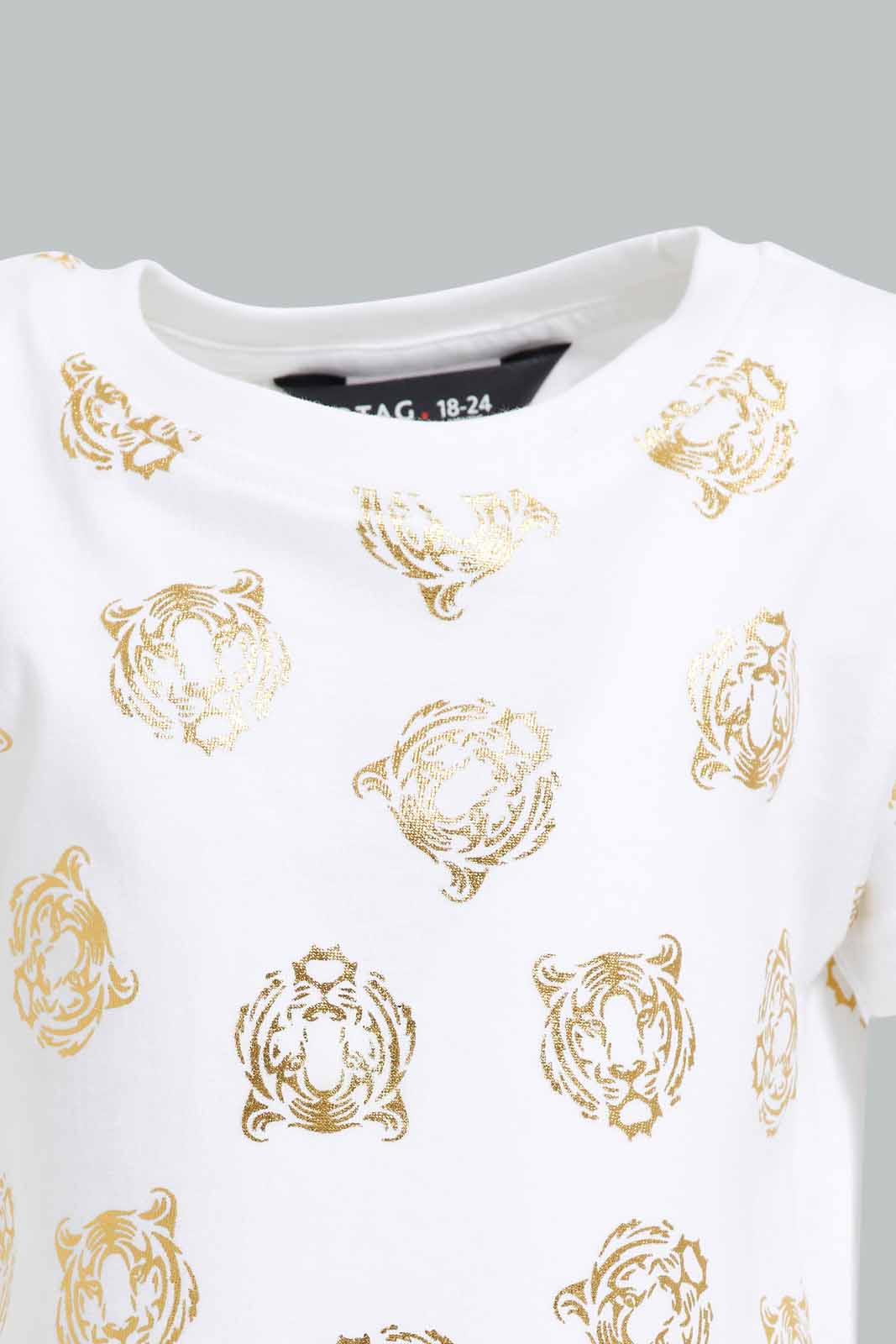 Redtag-White-knit-To-Terry-Set-With-Tiger-Foil-Printed-(-2-Pcs-Set-)-Category:Sets,-Colour:White,-Deals:New-In,-Filter:Infant-Boys-(3-to-24-Mths),-INB-Sets,-New-In-INB-APL,-Non-Sale,-Section:Boys-(0-to-14Yrs),-W22O-Infant-Boys-3 to 24 Months