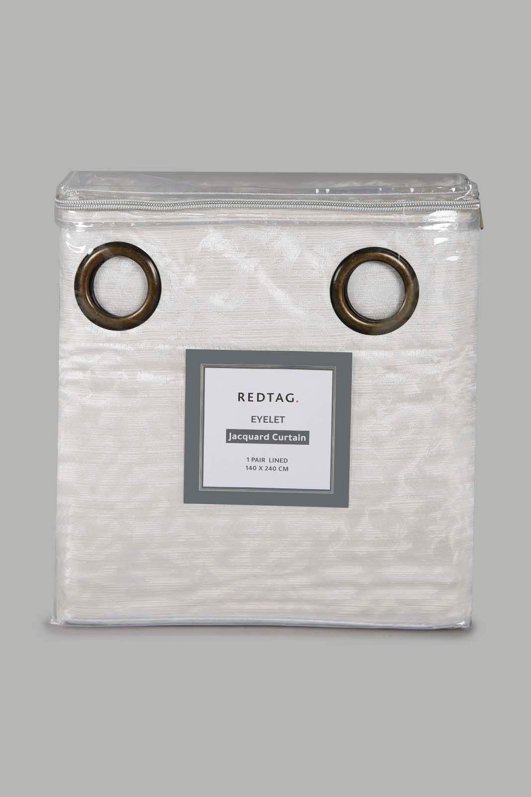 Redtag-Beige-2-Piece-Leaves-Jacquard-Curtain-With-Lining-Category:Curtains,-Colour:Beige,-Deals:New-In,-Filter:Home-Bedroom,-HMW-BED-Curtains,-New-In-HMW-BED,-Non-Sale,-Section:Homewares,-W22A-Home-Bedroom-