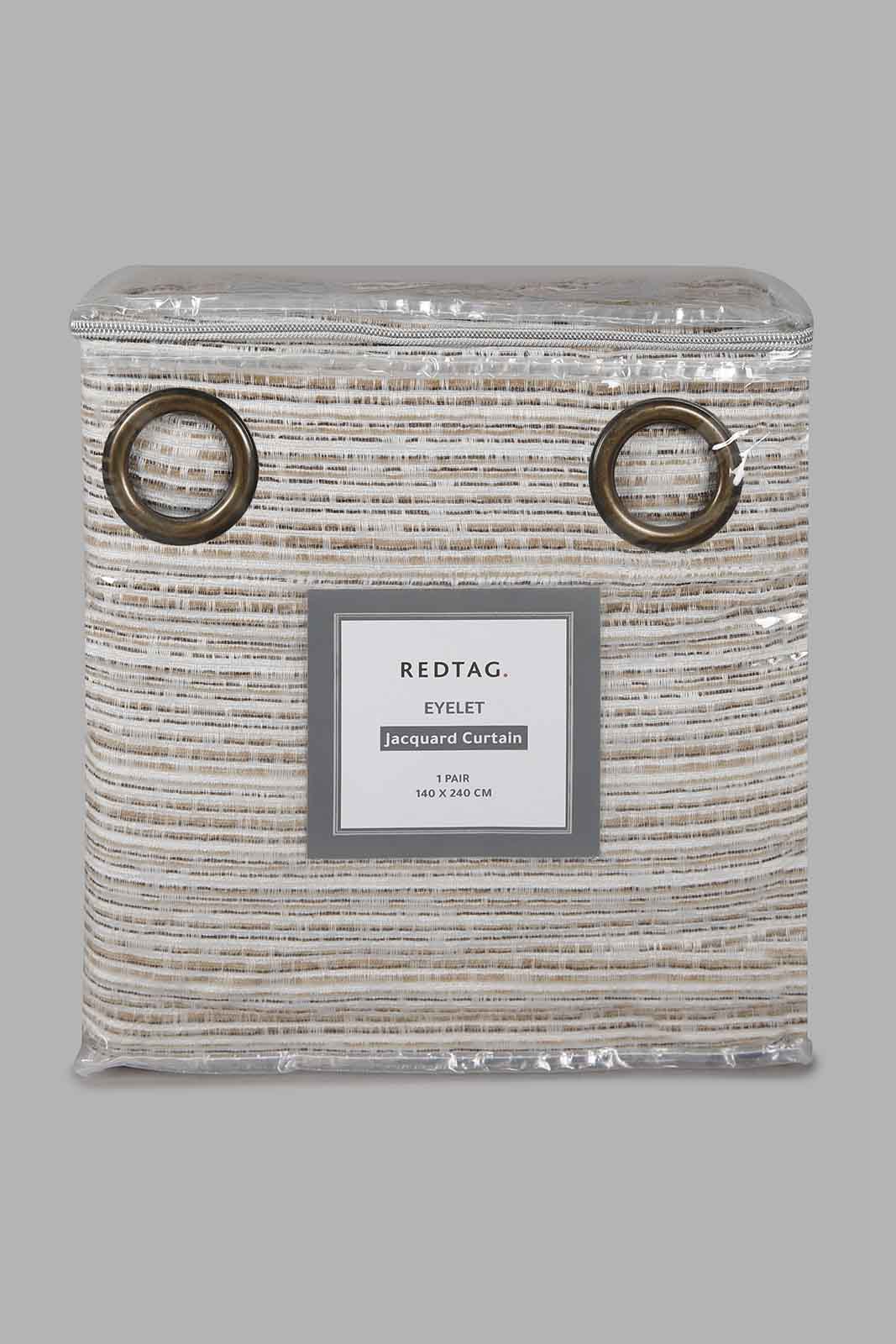 Redtag-Beige-2-Piece-Stripe-Jacquard-Curtain-Without-Lining-Category:Curtains,-Colour:Beige,-Deals:New-In,-Filter:Home-Bedroom,-HMW-BED-Curtains,-New-In-HMW-BED,-Non-Sale,-Section:Homewares,-W22A-Home-Bedroom-