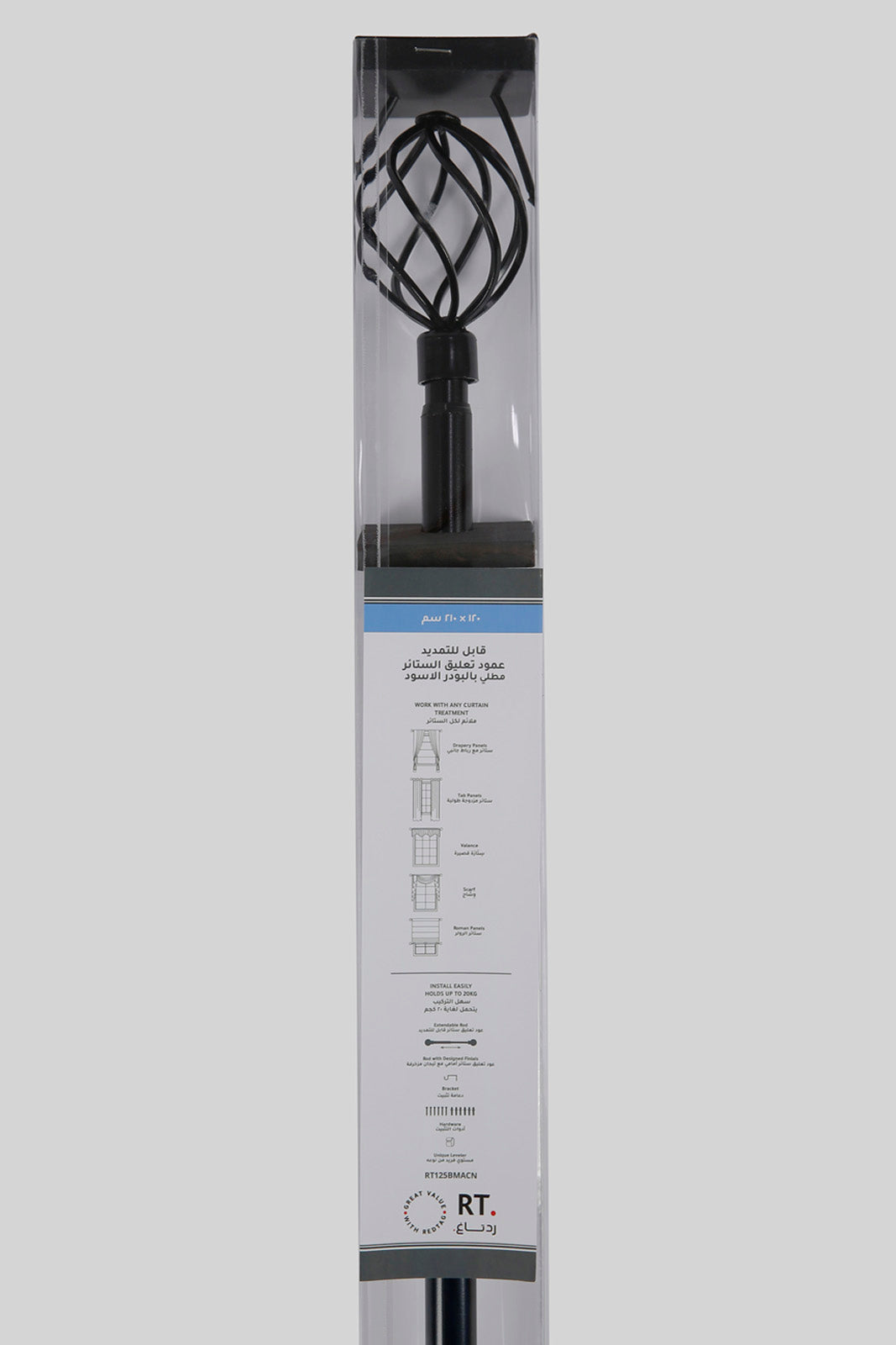 Redtag-Black-Extendable-Curtain-Rod-With-Finials-(Single)-Category:Curtain-Rods,-Colour:Black,-Deals:New-In,-Filter:Home-Bedroom,-HMW-BED-Bedroom-Accessories,-New-In-HMW-BED,-Non-Sale,-Section:Homewares,-W22A-Home-Bedroom-