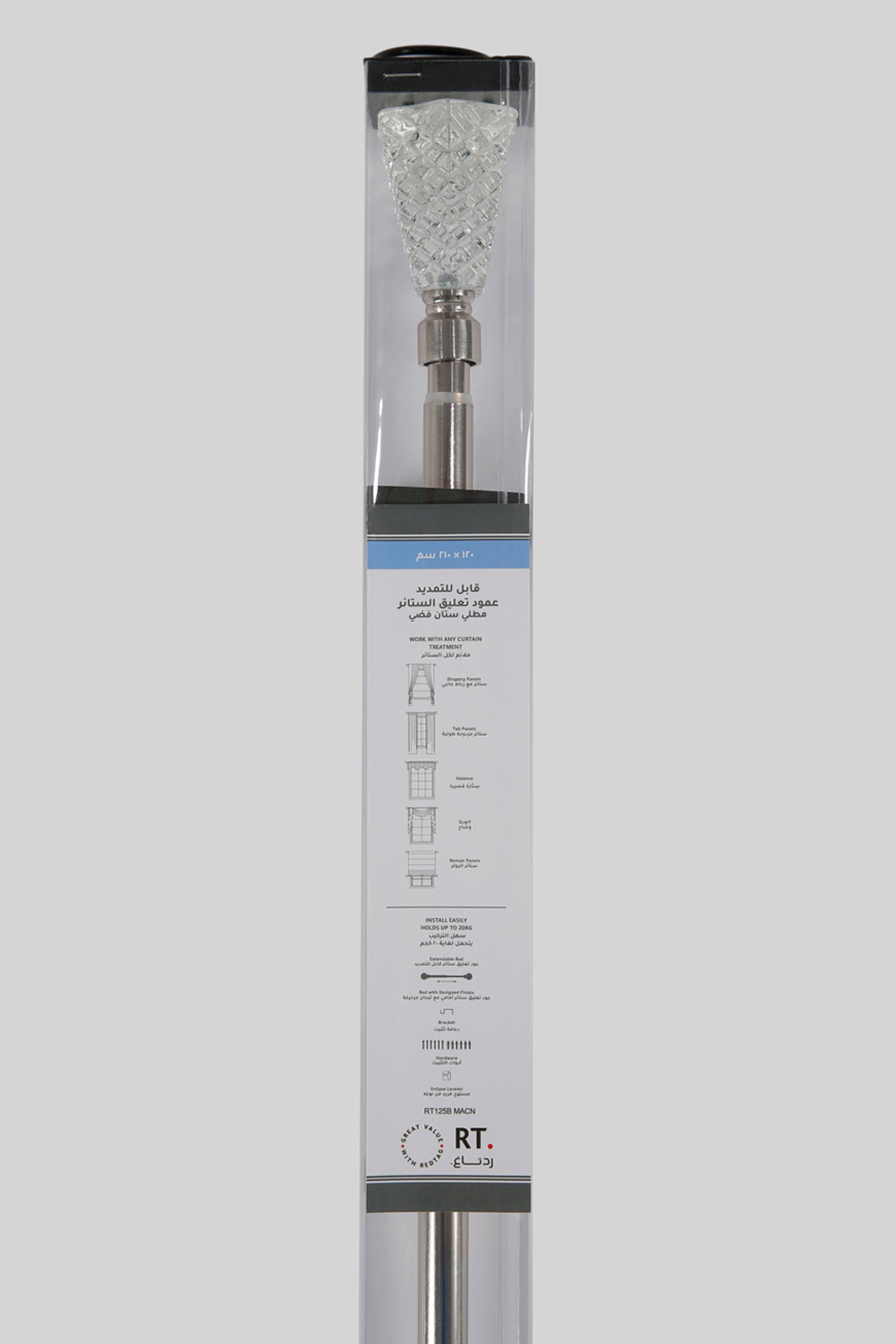 Redtag-Silver-Extendable-Curtain-Rod-With-Crystal-Finials-(Single)-Category:Curtain-Rods,-Colour:Silver,-Deals:New-In,-Filter:Home-Bedroom,-HMW-BED-Bedroom-Accessories,-New-In-HMW-BED,-Non-Sale,-Section:Homewares,-W22A-Home-Bedroom-