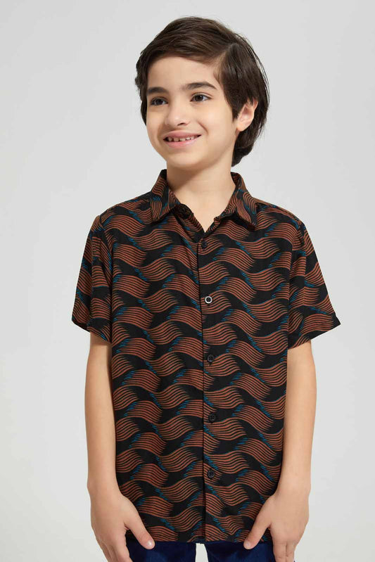 Redtag-Black-AOP-SS-Viscose-Shirt-BOY-Shirts,-Category:Shirts,-Colour:Navy,-Deals:New-In,-EID,-Filter:Boys-(2-to-8-Yrs),-New-In-BOY-APL,-Non-Sale,-Section:Boys-(0-to-14Yrs),-W22O-Boys-2 to 8 Years