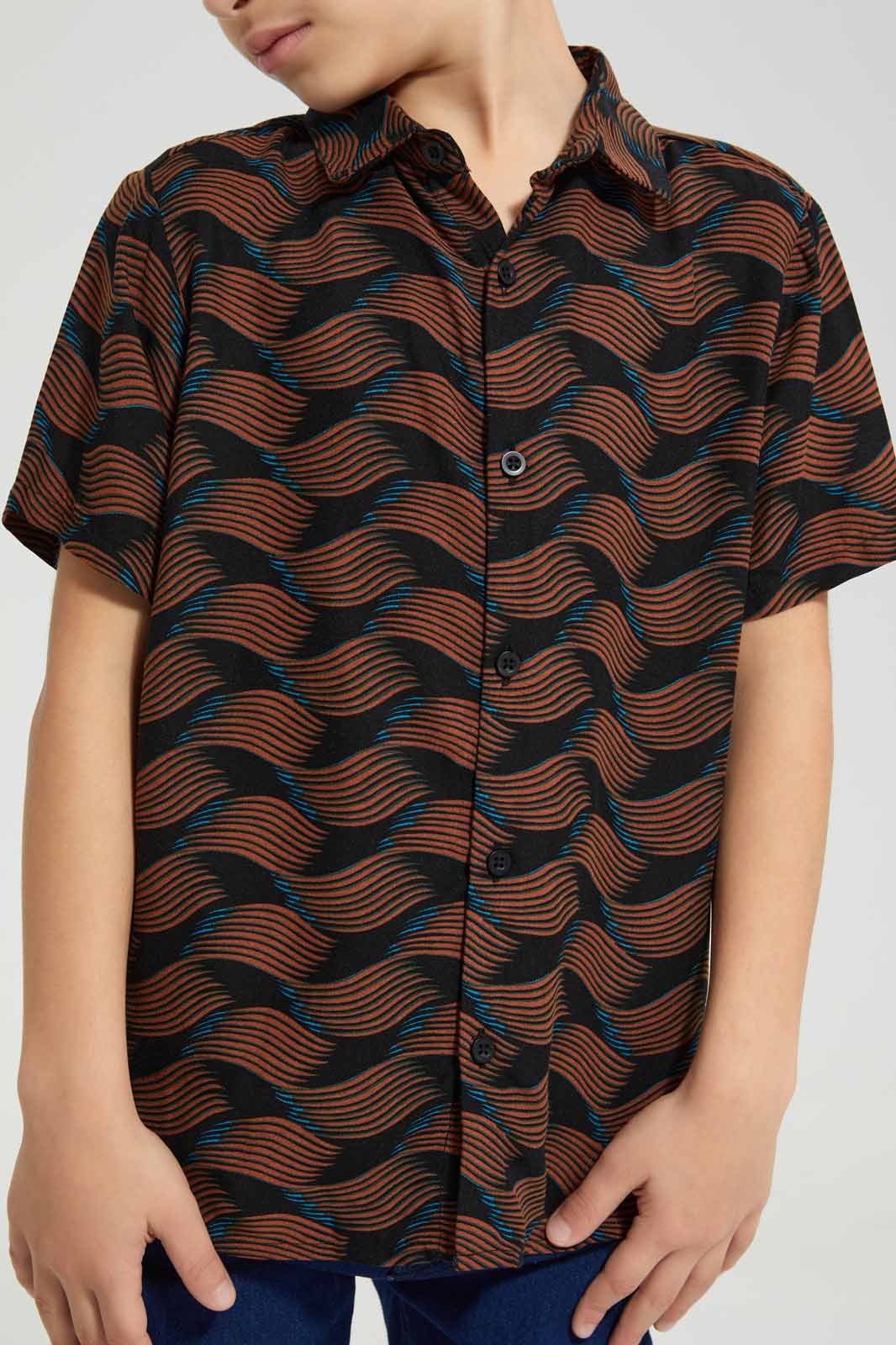 Redtag-Black-AOP-SS-Viscose-Shirt-BOY-Shirts,-Category:Shirts,-Colour:Navy,-Deals:New-In,-EID,-Filter:Boys-(2-to-8-Yrs),-New-In-BOY-APL,-Non-Sale,-Section:Boys-(0-to-14Yrs),-W22O-Boys-2 to 8 Years