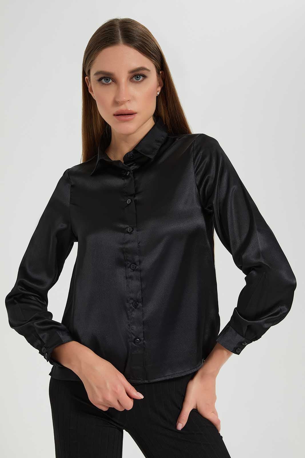 Redtag-Black-Collared-Longsleeve-Blouse-Category:Blouses,-Colour:Black,-Deals:New-In,-Filter:Women's-Clothing,-LEC,-LEC-Blouses,-New-In-LEC,-Non-Sale,-Section:Women,-W22O-Women's-