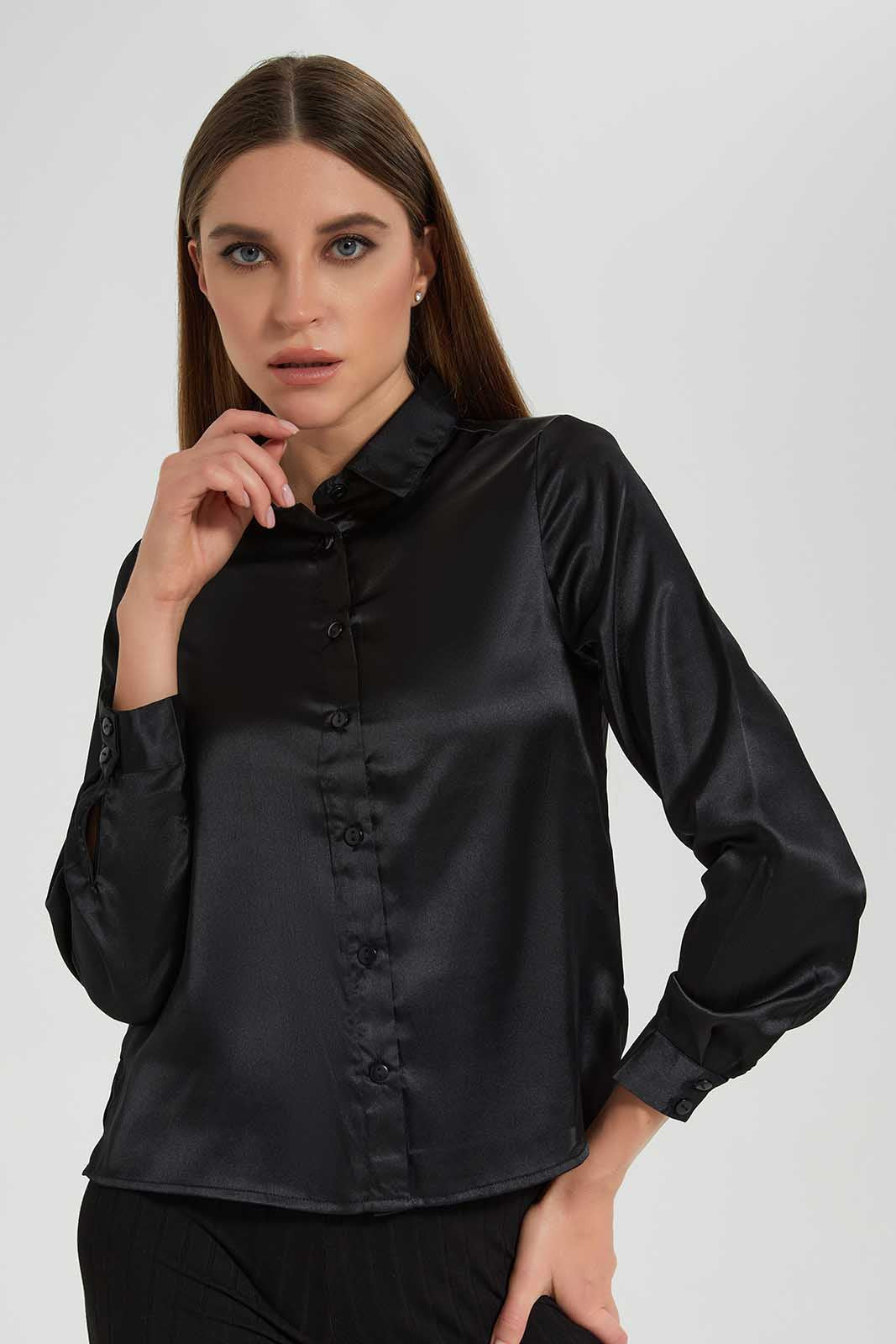 Redtag-Black-Collared-Longsleeve-Blouse-Category:Blouses,-Colour:Black,-Deals:New-In,-Filter:Women's-Clothing,-LEC,-LEC-Blouses,-New-In-LEC,-Non-Sale,-Section:Women,-W22O-Women's-