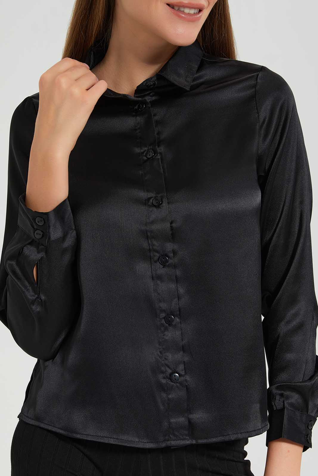 Redtag-Black-Collared-Longsleeve-Blouse-Category:Blouses,-Colour:Black,-Deals:New-In,-Filter:Women's-Clothing,-LEC,-LEC-Blouses,-New-In-LEC,-Non-Sale,-Section:Women,-W22O-Women's-