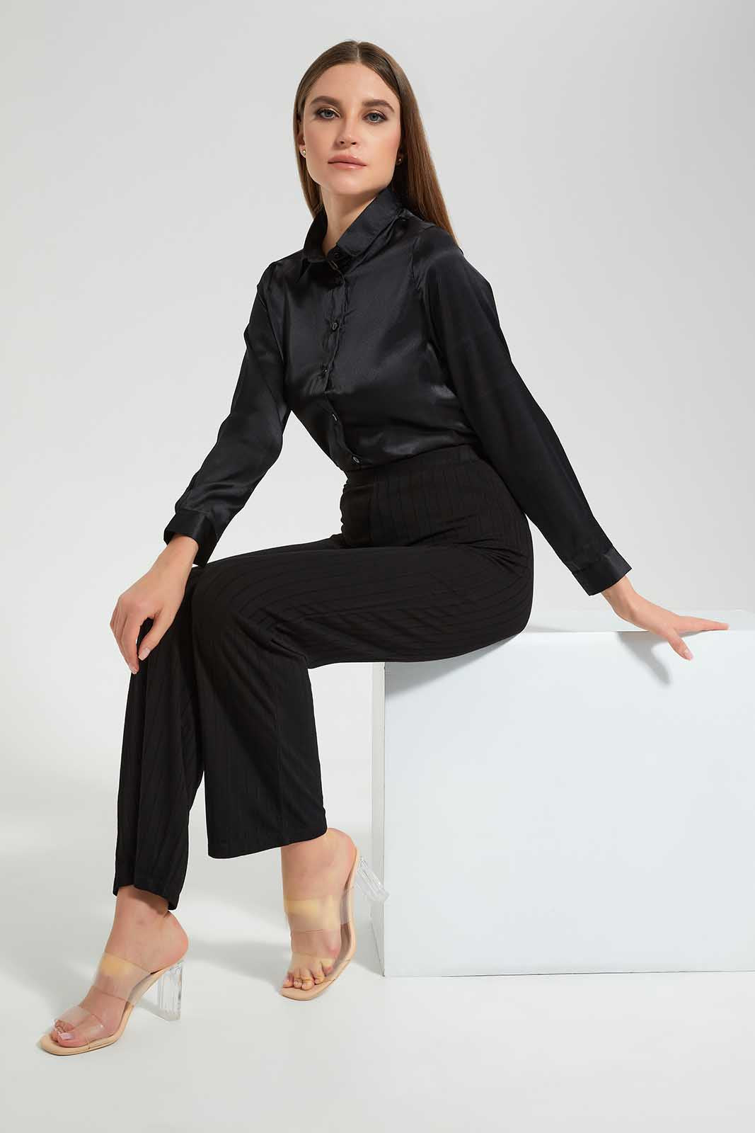 Redtag-Black-Collared-Longsleeve-Blouse-Category:Blouses,-Colour:Black,-Deals:New-In,-Filter:Women's-Clothing,-LEC,-LEC-Blouses,-New-In-LEC,-Non-Sale,-Section:Women,-W22O-Women's-