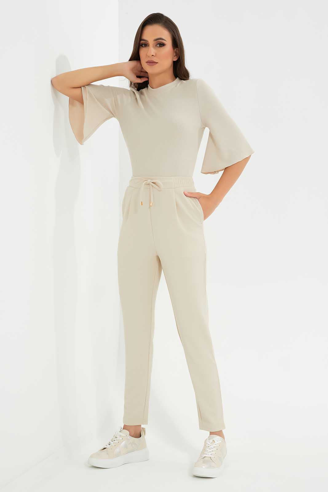 Redtag-Beige-Ribbed-Top-With-Flared-Sleeves-Category:Tops,-Colour:Beige,-Deals:New-In,-Filter:Women's-Clothing,-LDC,-LDC-Tops,-New-In-LDC,-Non-Sale,-Section:Women,-W22O-Women's-