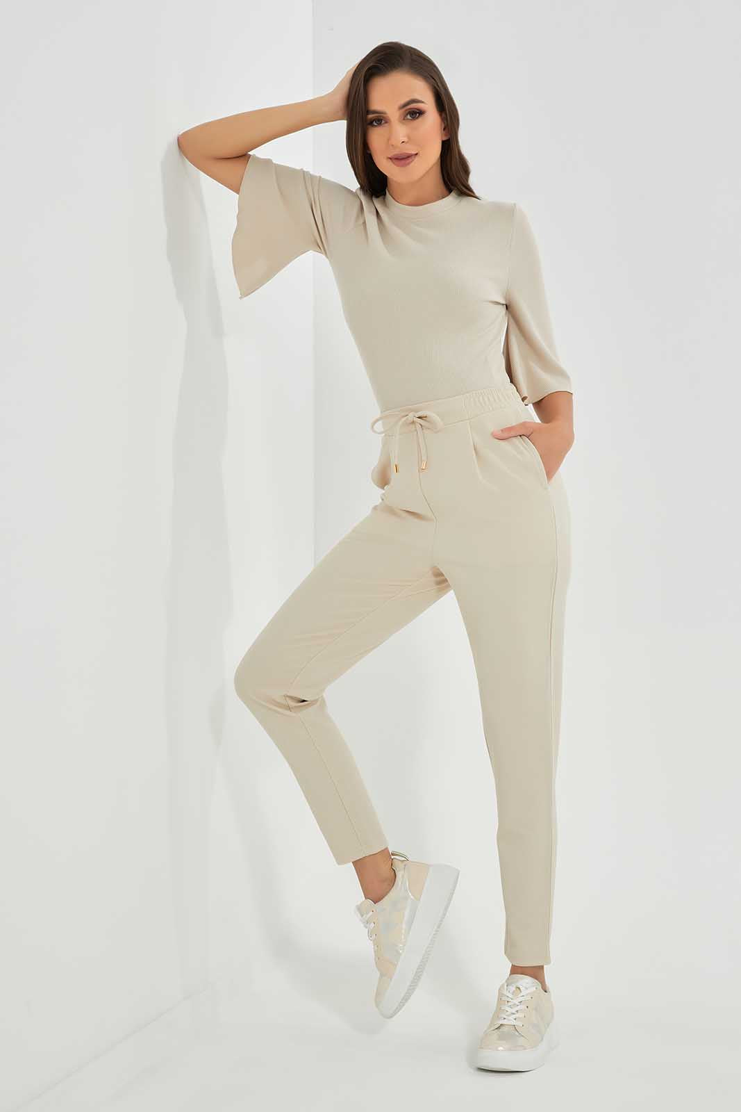 Redtag-Beige-Ribbed-Top-With-Flared-Sleeves-Category:Tops,-Colour:Beige,-Deals:New-In,-Filter:Women's-Clothing,-LDC,-LDC-Tops,-New-In-LDC,-Non-Sale,-Section:Women,-W22O-Women's-