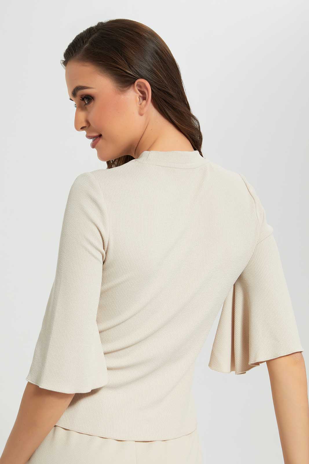 Redtag-Beige-Ribbed-Top-With-Flared-Sleeves-Category:Tops,-Colour:Beige,-Deals:New-In,-Filter:Women's-Clothing,-LDC,-LDC-Tops,-New-In-LDC,-Non-Sale,-Section:Women,-W22O-Women's-