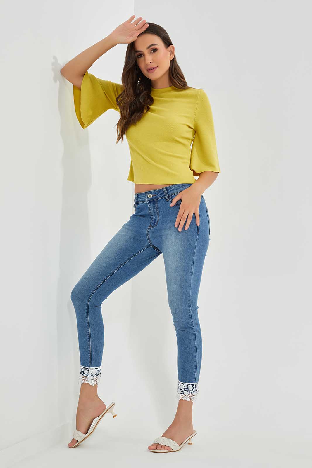 Redtag-Yellow-Ribbed-Top-With-Flared-Sleeves-Category:Tops,-Colour:Yellow,-Deals:New-In,-Filter:Women's-Clothing,-LDC,-LDC-Tops,-New-In-LDC,-Non-Sale,-Section:Women,-W22O-Women's-