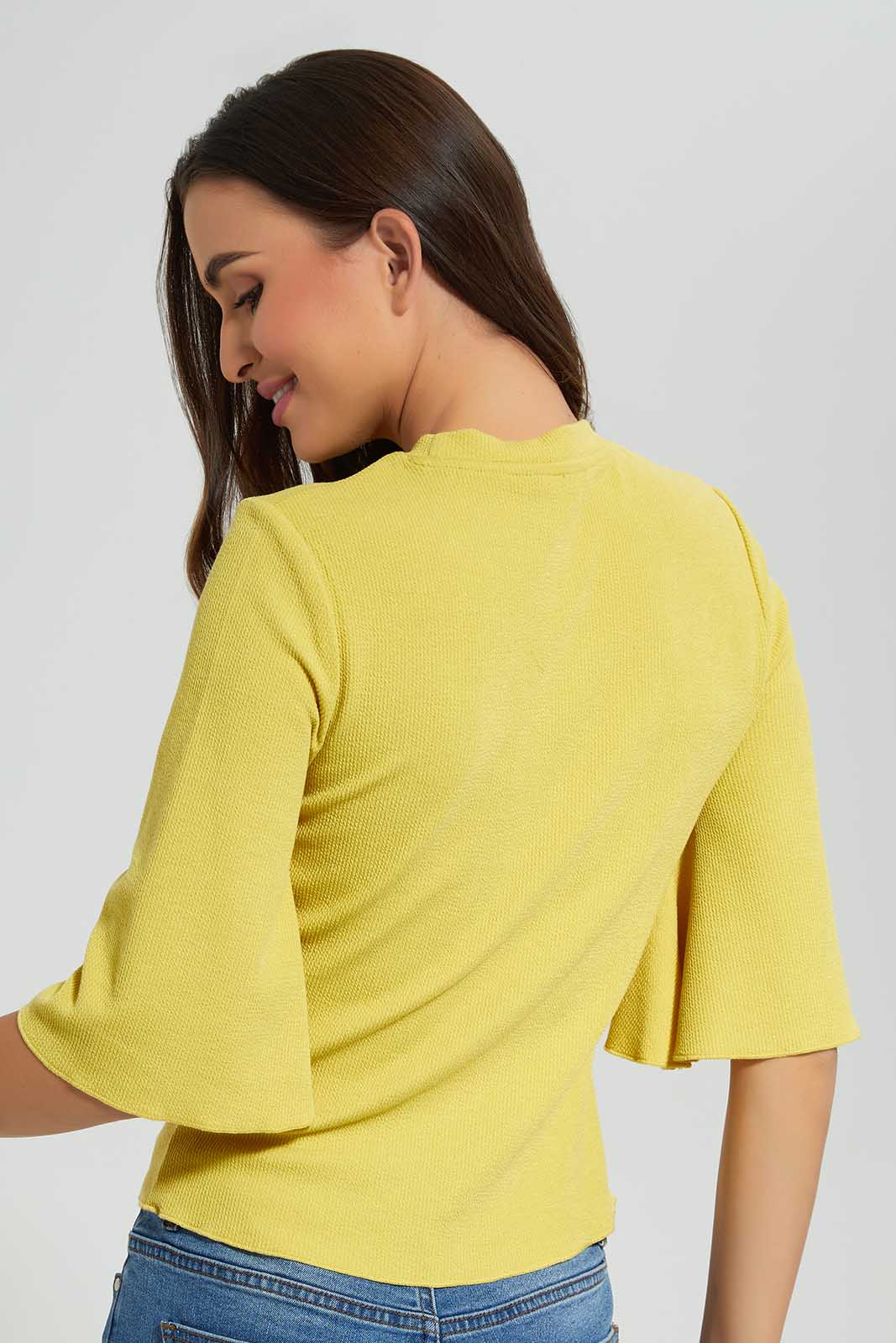 Redtag-Yellow-Ribbed-Top-With-Flared-Sleeves-Category:Tops,-Colour:Yellow,-Deals:New-In,-Filter:Women's-Clothing,-LDC,-LDC-Tops,-New-In-LDC,-Non-Sale,-Section:Women,-W22O-Women's-