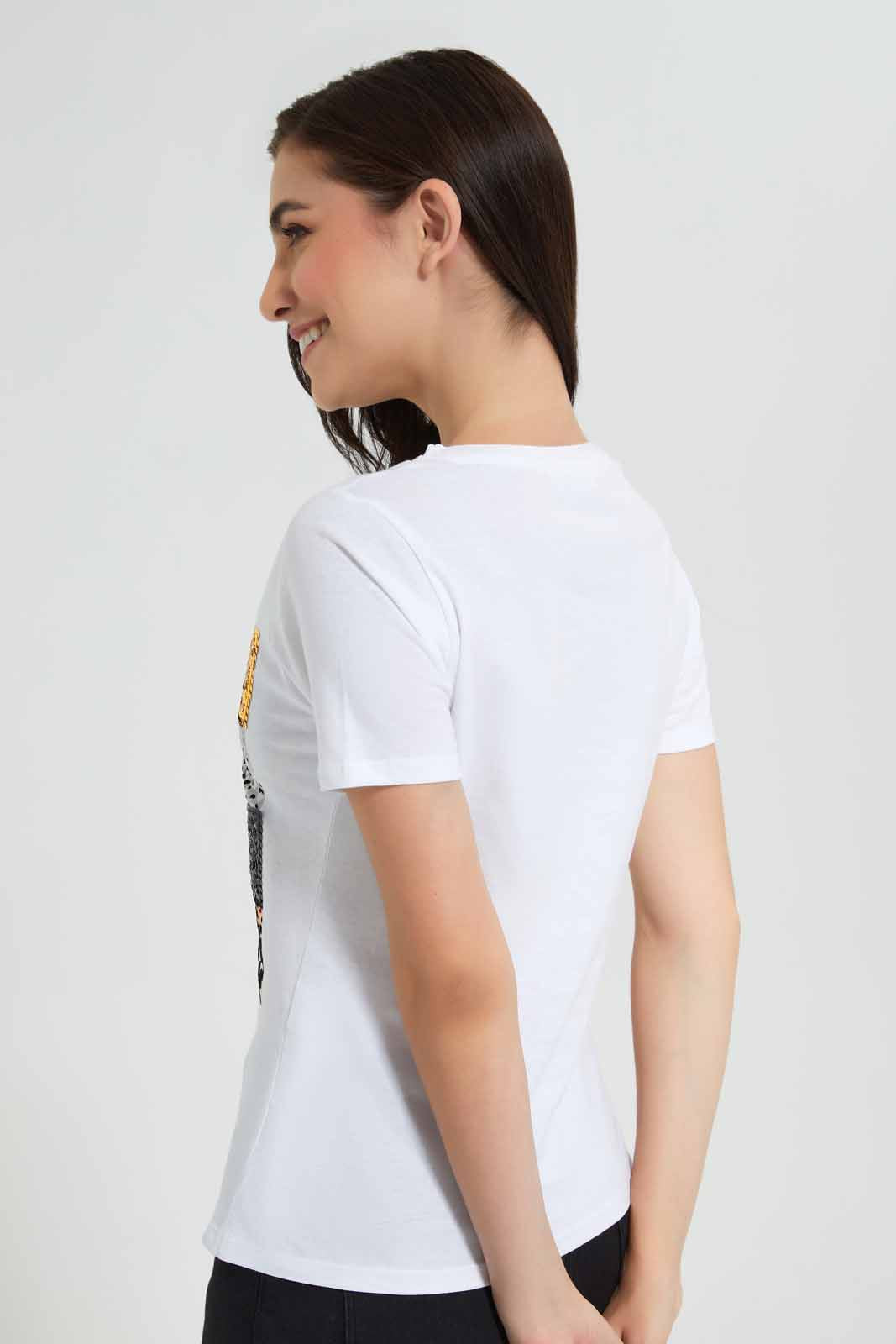 Redtag-White-Style-Embellished-T-Shirt-Category:T-Shirts,-Colour:White,-Deals:New-In,-Filter:Women's-Clothing,-New-In-Women,-Non-Sale,-Section:Women,-TBL,-W22O,-Women-T-Shirts-Women's-