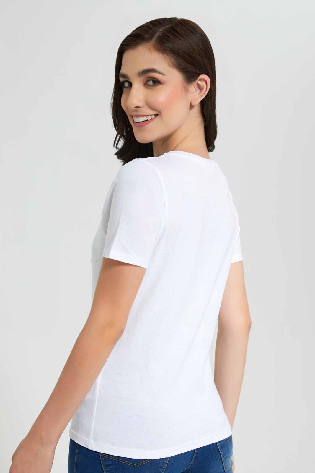 Redtag-White-Fierce-Lady-Embellished-T-Shirt-Category:T-Shirts,-Colour:White,-Deals:New-In,-Filter:Women's-Clothing,-New-In-Women,-Non-Sale,-Section:Women,-TBL,-W22O,-Women-T-Shirts-Women's-