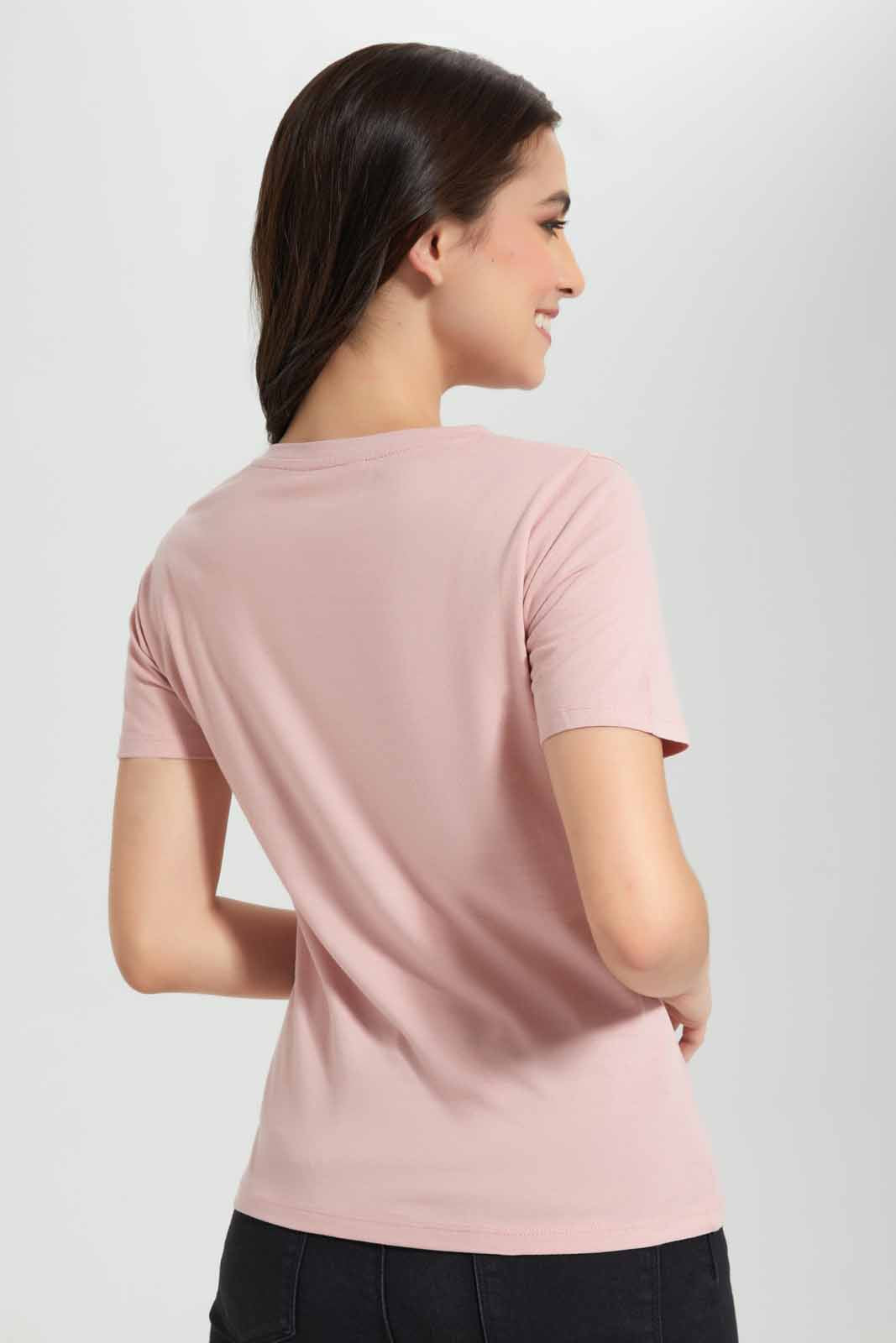 Redtag-Pink-Teddy-Embellished-T-Shirt-Category:T-Shirts,-Colour:Apricot,-Deals:New-In,-Filter:Women's-Clothing,-New-In-Women,-Non-Sale,-Section:Women,-TBL,-W22O,-Women-T-Shirts-Women's-