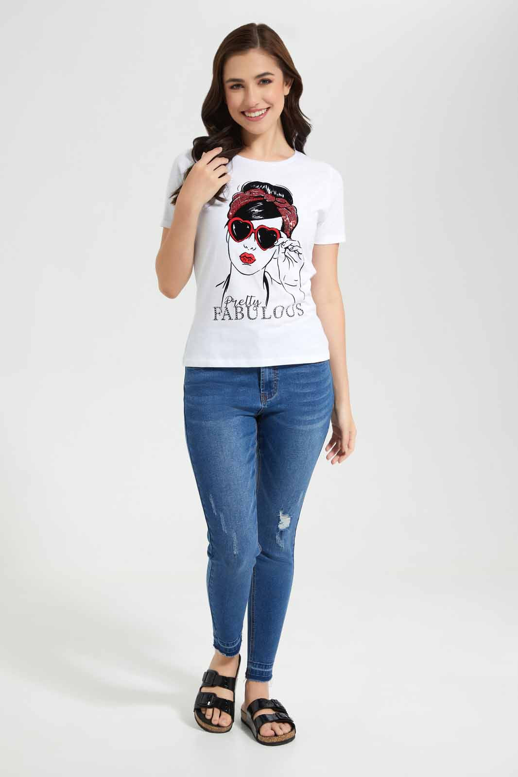 Redtag-Nude-Fabulous-Embelisshed-T-Shirt-Category:T-Shirts,-Colour:Ecru,-Deals:New-In,-Filter:Women's-Clothing,-New-In-Women-APL,-Non-Sale,-Section:Women,-TBL,-W22O,-Women-T-Shirts-Women's-