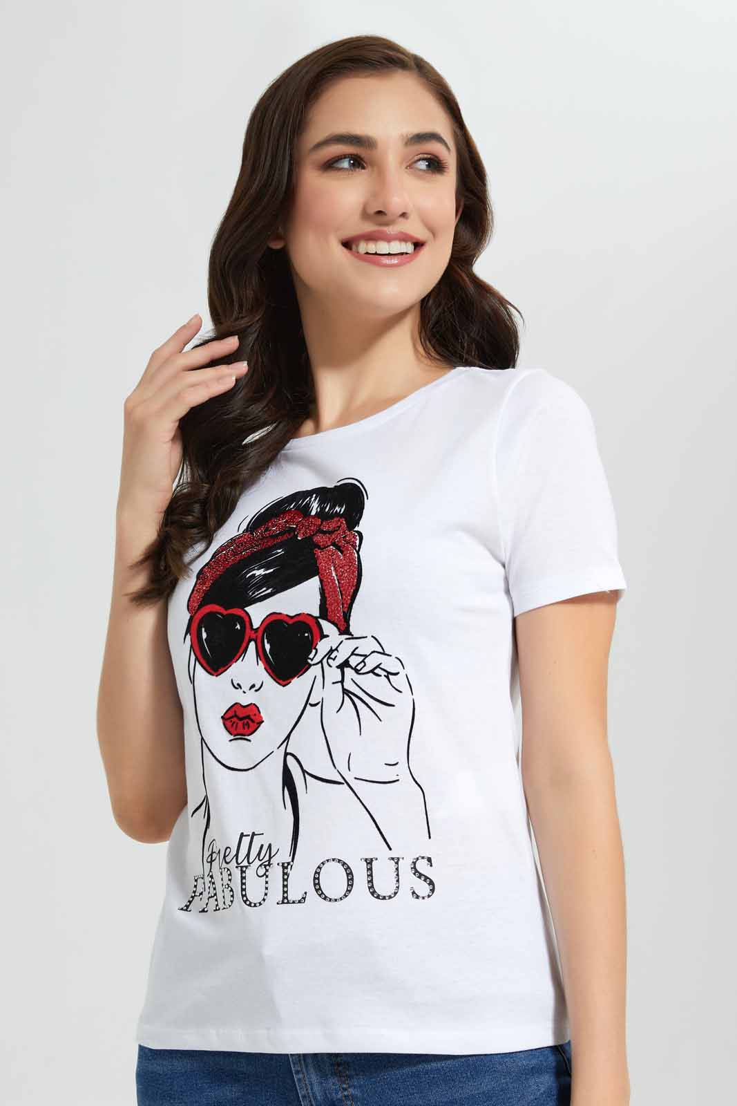 Redtag-Nude-Fabulous-Embelisshed-T-Shirt-Category:T-Shirts,-Colour:Ecru,-Deals:New-In,-Filter:Women's-Clothing,-New-In-Women-APL,-Non-Sale,-Section:Women,-TBL,-W22O,-Women-T-Shirts-Women's-