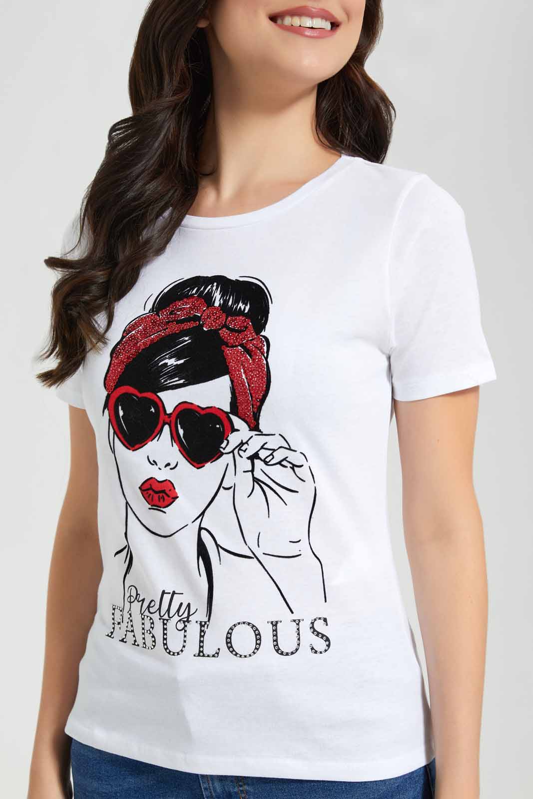 Redtag-Nude-Fabulous-Embelisshed-T-Shirt-Category:T-Shirts,-Colour:Ecru,-Deals:New-In,-Filter:Women's-Clothing,-New-In-Women-APL,-Non-Sale,-Section:Women,-TBL,-W22O,-Women-T-Shirts-Women's-