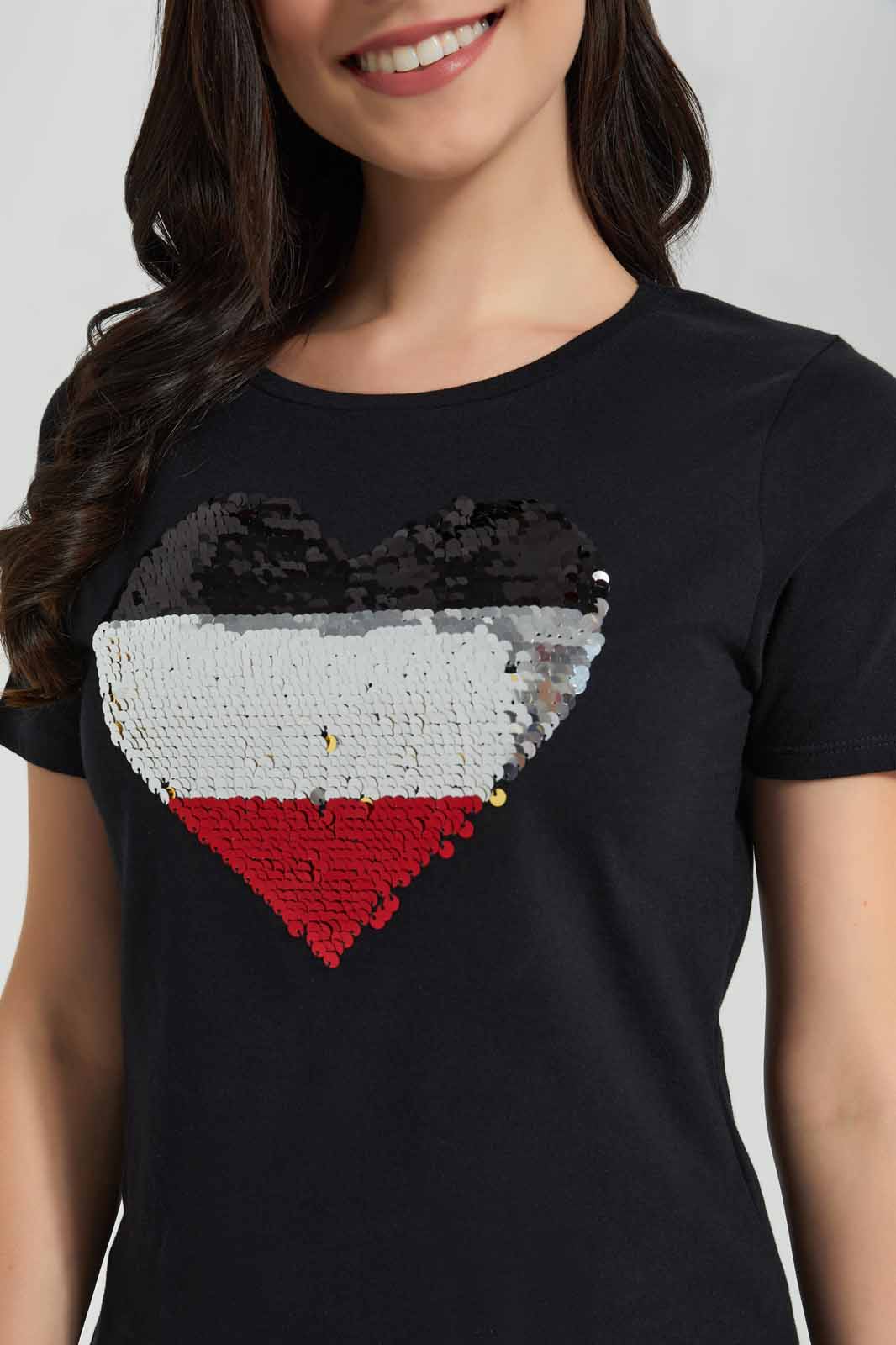 Redtag-Black-Heart-Embellished-T-Shirt-Category:T-Shirts,-Colour:Black,-Deals:New-In,-Filter:Women's-Clothing,-New-In-Women,-Non-Sale,-Section:Women,-TBL,-W22O,-Women-T-Shirts-Women's-