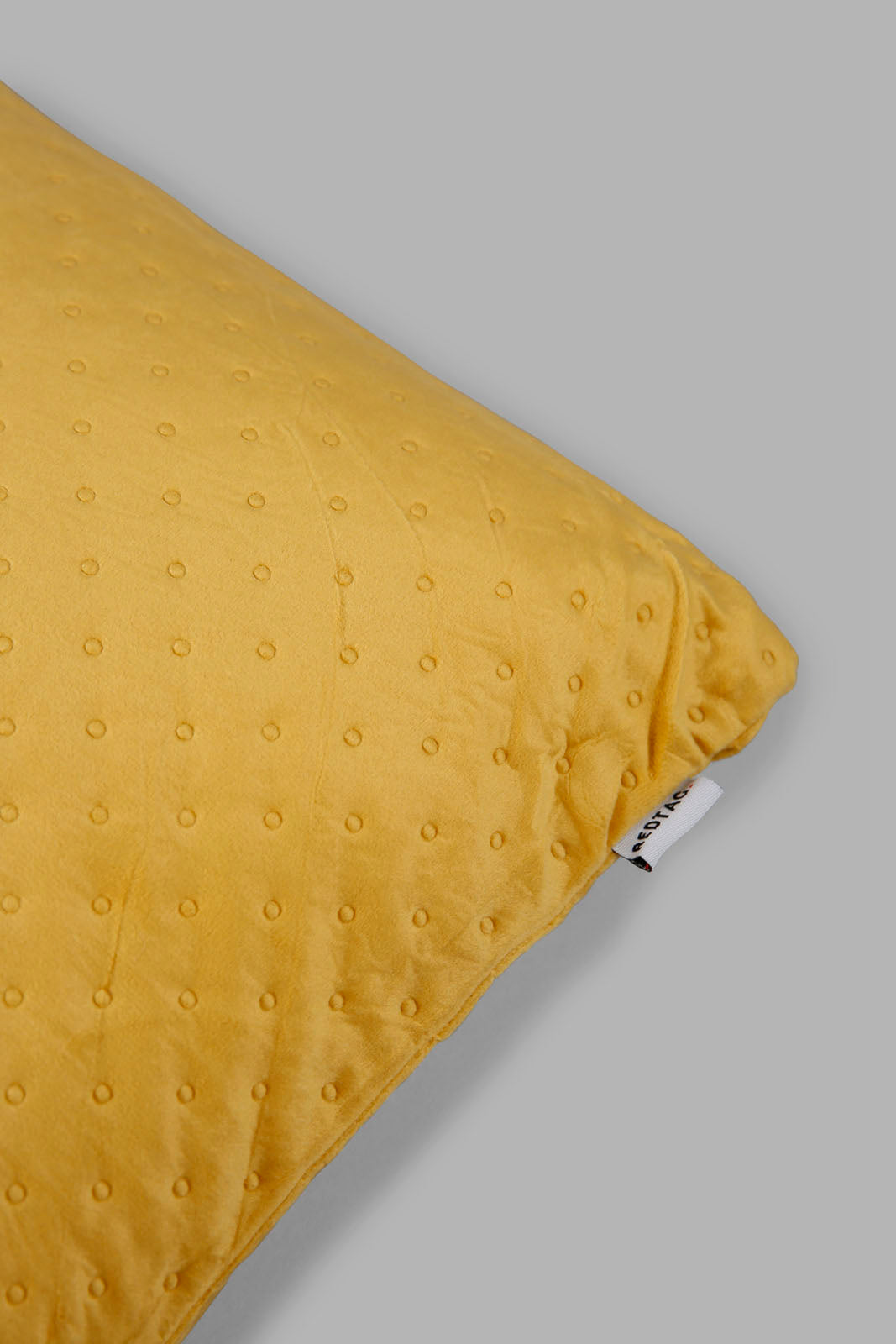 Redtag-Mustard-Dotted-Plain-Velvet-Cushion-Category:Cushions,-Colour:Mustard,-Deals:New-In,-Filter:Home-Bedroom,-HMW-BED-Cushions,-New-In-HMW-BED,-Non-Sale,-Section:Homewares,-W22A-Home-Bedroom-