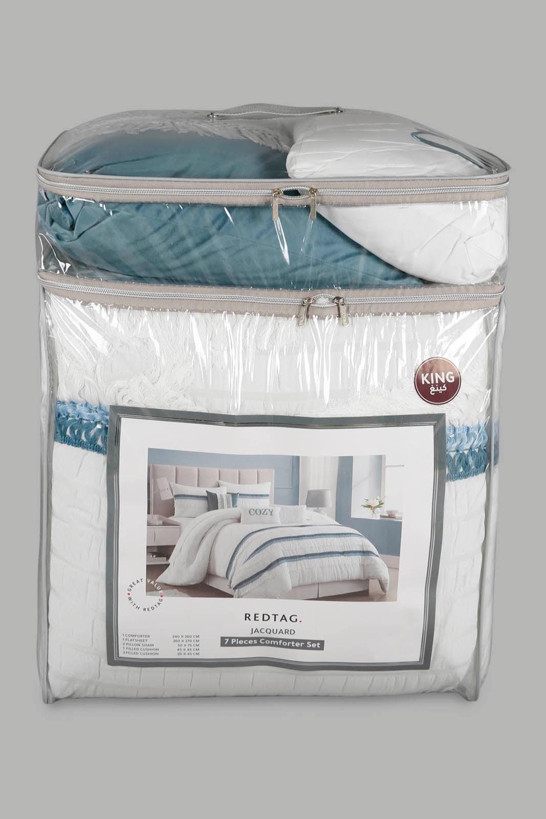 Redtag-Teal-7-Piece-Jacqard-Comforter-Set-(King-Size)-Category:Comforters,-Colour:Teal,-Deals:New-In,-Filter:Home-Bedroom,-HMW-BED-Comforters,-New-In-HMW-BED,-Non-Sale,-Section:Homewares,-W22A-Home-Bedroom-