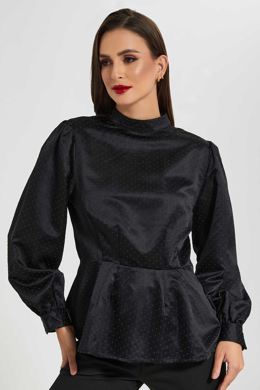 Redtag-Black-Peplum-Studded-Blouse-Category:Blouses,-Colour:Black,-Deals:New-In,-Filter:Women's-Clothing,-LDC,-LDC-Blouses,-New-In-LDC-APL,-Non-Sale,-Section:Women,-W22O-Women's-