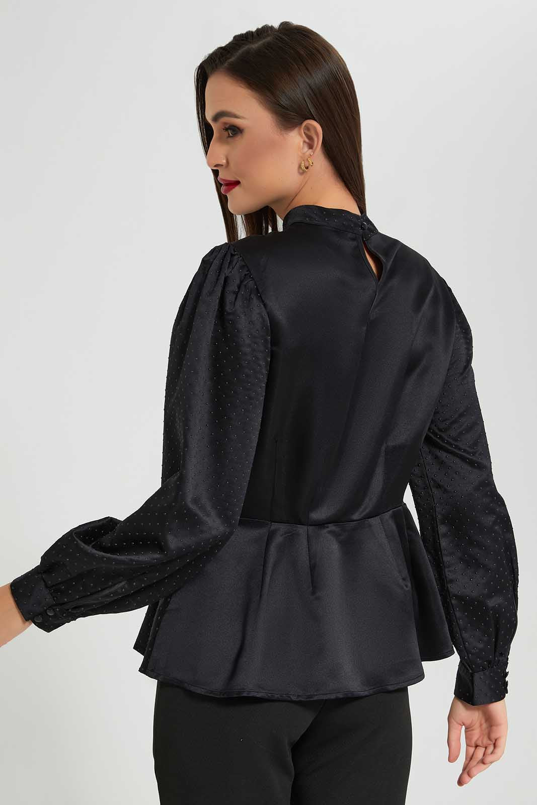Redtag-Black-Peplum-Studded-Blouse-Category:Blouses,-Colour:Black,-Deals:New-In,-Filter:Women's-Clothing,-LDC,-LDC-Blouses,-New-In-LDC-APL,-Non-Sale,-Section:Women,-W22O-Women's-