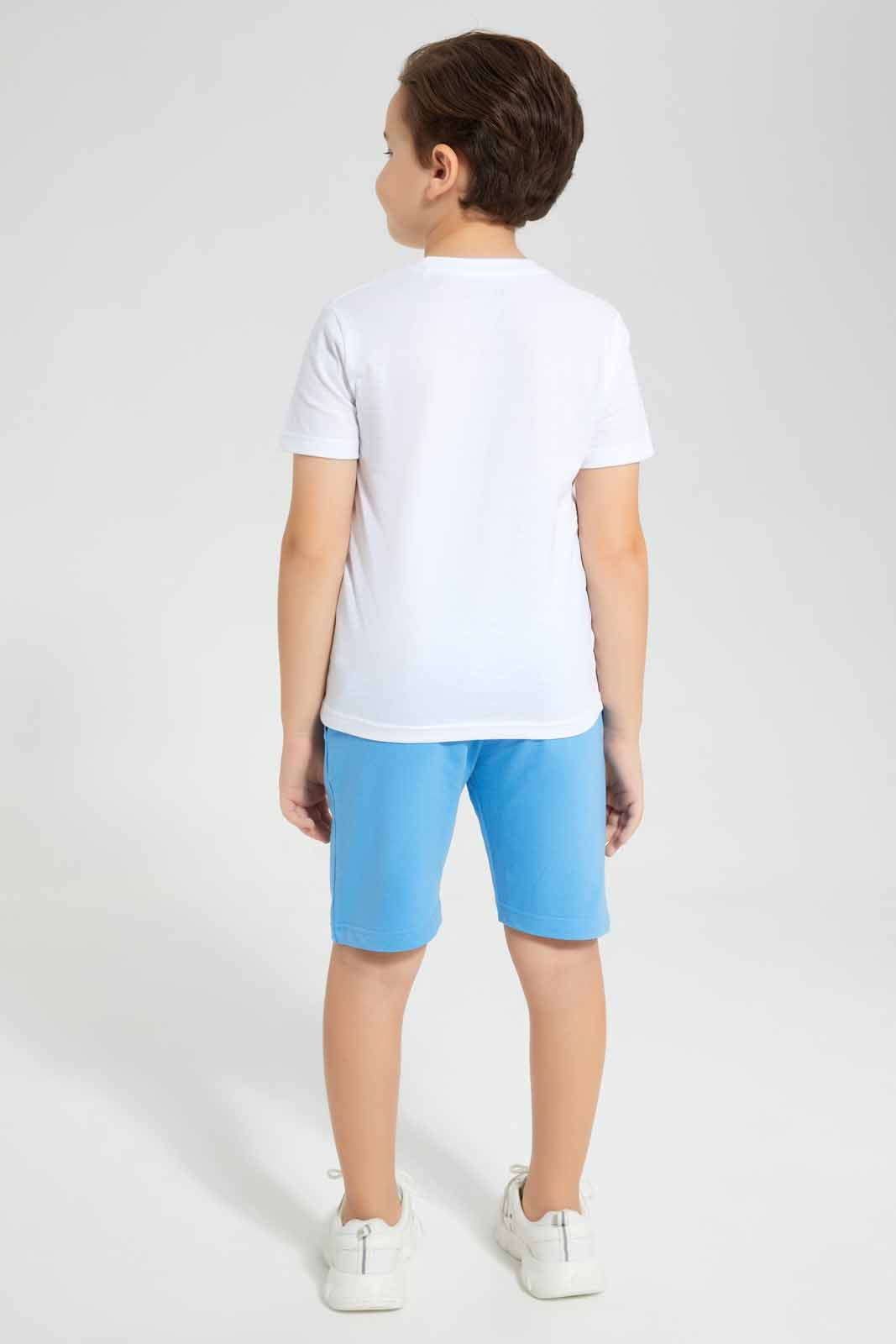 Redtag-White-Car-Print-T-Shirt-And-Shorts-Set-BOY-Sets,-Category:Sets,-Colour:White,-Deals:New-In,-Filter:Boys-(2-to-8-Yrs),-New-In-BOY-APL,-Non-Sale,-Section:Boys-(0-to-14Yrs),-W22O-Boys-2 to 8 Years