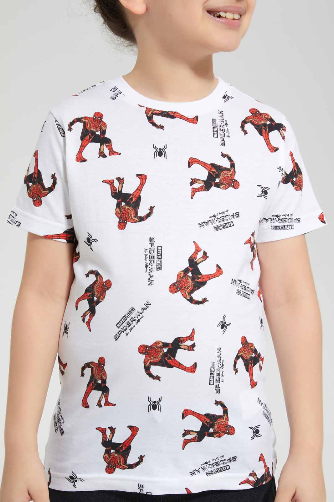 Redtag-White-Printed-Spiderman-SS-T-Shirt-BOY-T-Shirts,-Category:T-Shirts,-CHR,-Colour:White,-Deals:New-In,-Filter:Boys-(2-to-8-Yrs),-New-In-BOY-APL,-Non-Sale,-Section:Boys-(0-to-14Yrs),-TBL,-W22O-Boys-2 to 8 Years