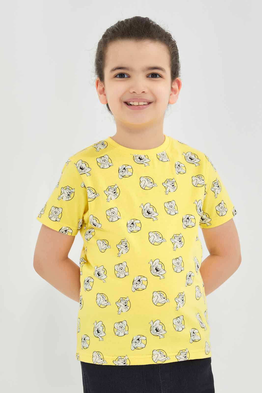 Redtag-Yellow-Printed-Tom-And-Jerry-SS-T-Shirt-BOY-T-Shirts,-Category:T-Shirts,-CHR,-Colour:Yellow,-Deals:New-In,-Filter:Boys-(2-to-8-Yrs),-New-In-BOY-APL,-Non-Sale,-Section:Boys-(0-to-14Yrs),-TBL,-W22O-Boys-2 to 8 Years