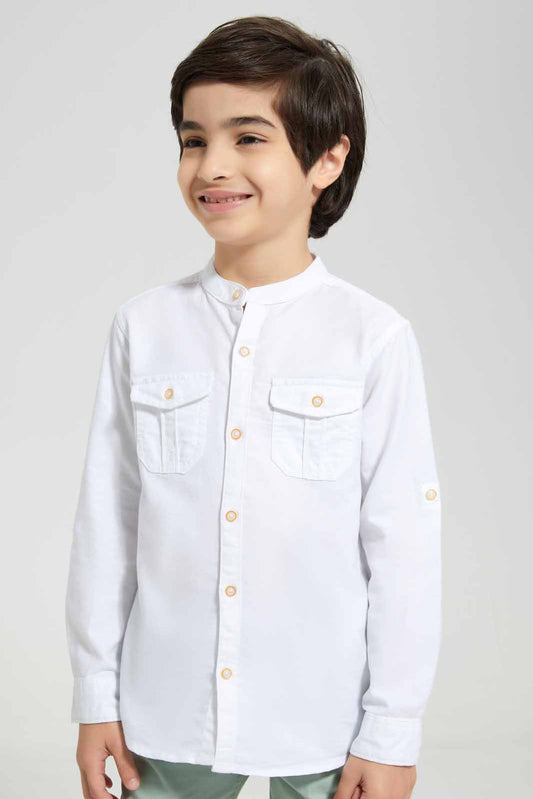 White Mandarin Shirt For Boys