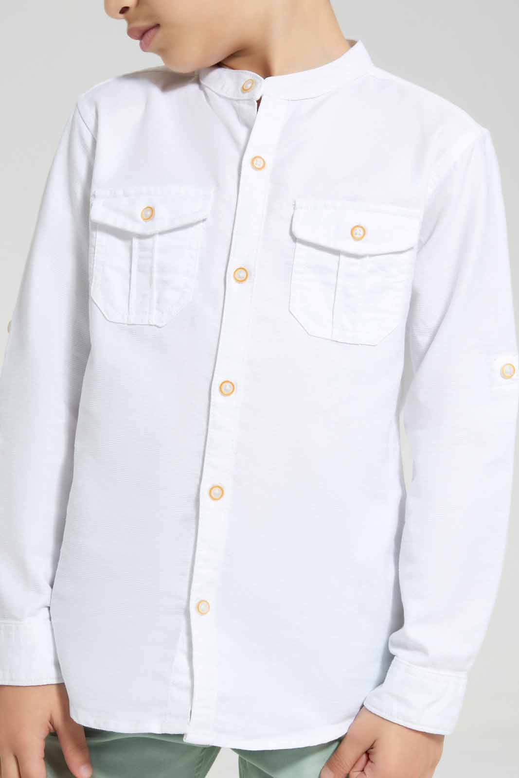 White Mandarin Shirt For Boys