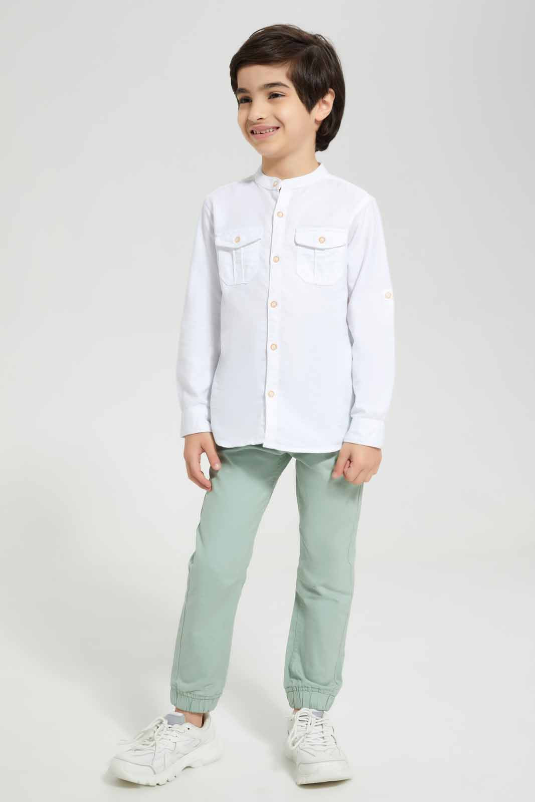 White Mandarin Shirt For Boys