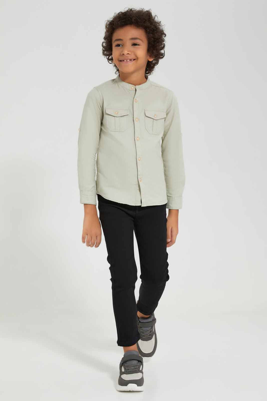 Redtag-Stone-Double-Pocket-Mandarin-Collar-Shirt-BOY-Shirts,-Category:Shirts,-Colour:Beige,-Deals:New-In,-Filter:Boys-(2-to-8-Yrs),-New-In-BOY-APL,-Non-Sale,-Section:Boys-(0-to-14Yrs),-W22O-Boys-2 to 8 Years