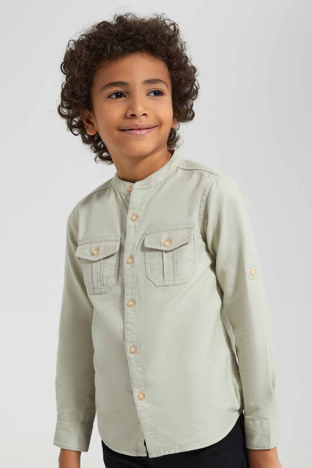 Redtag-Stone-Double-Pocket-Mandarin-Collar-Shirt-BOY-Shirts,-Category:Shirts,-Colour:Beige,-Deals:New-In,-Filter:Boys-(2-to-8-Yrs),-New-In-BOY-APL,-Non-Sale,-Section:Boys-(0-to-14Yrs),-W22O-Boys-2 to 8 Years