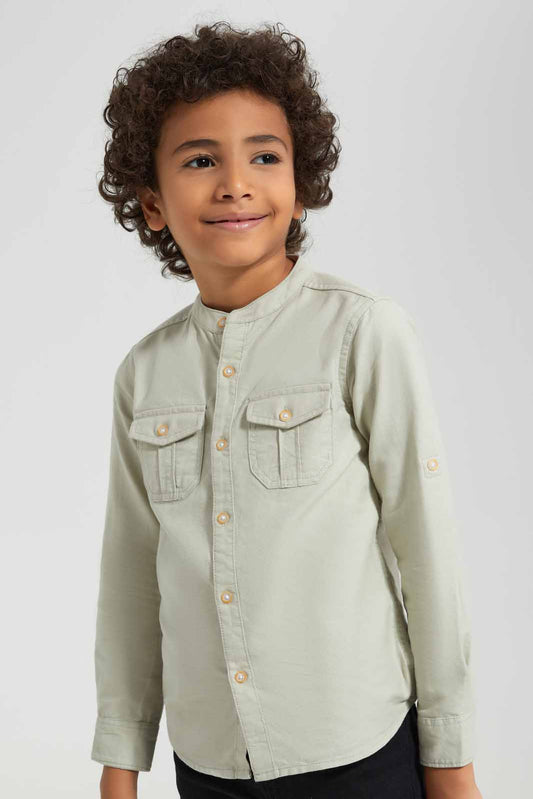 Redtag-Stone-Double-Pocket-Mandarin-Collar-Shirt-BOY-Shirts,-Category:Shirts,-Colour:Beige,-Deals:New-In,-Filter:Boys-(2-to-8-Yrs),-New-In-BOY-APL,-Non-Sale,-Section:Boys-(0-to-14Yrs),-W22O-Boys-2 to 8 Years