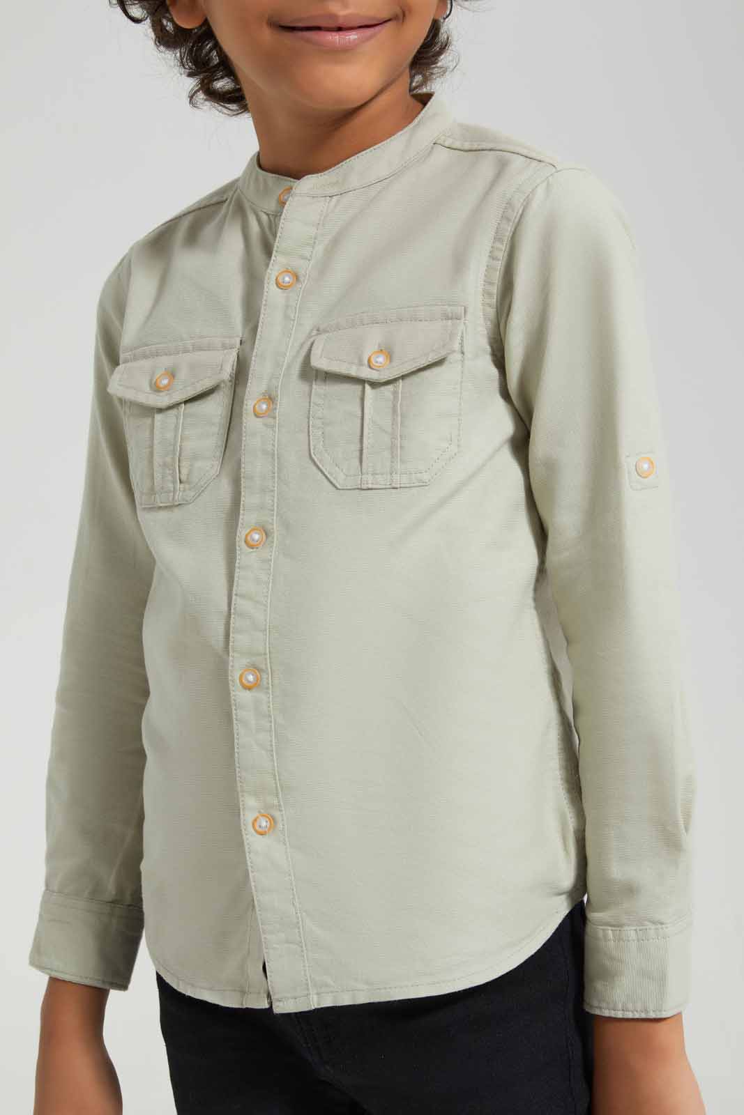 Redtag-Stone-Double-Pocket-Mandarin-Collar-Shirt-BOY-Shirts,-Category:Shirts,-Colour:Beige,-Deals:New-In,-Filter:Boys-(2-to-8-Yrs),-New-In-BOY-APL,-Non-Sale,-Section:Boys-(0-to-14Yrs),-W22O-Boys-2 to 8 Years