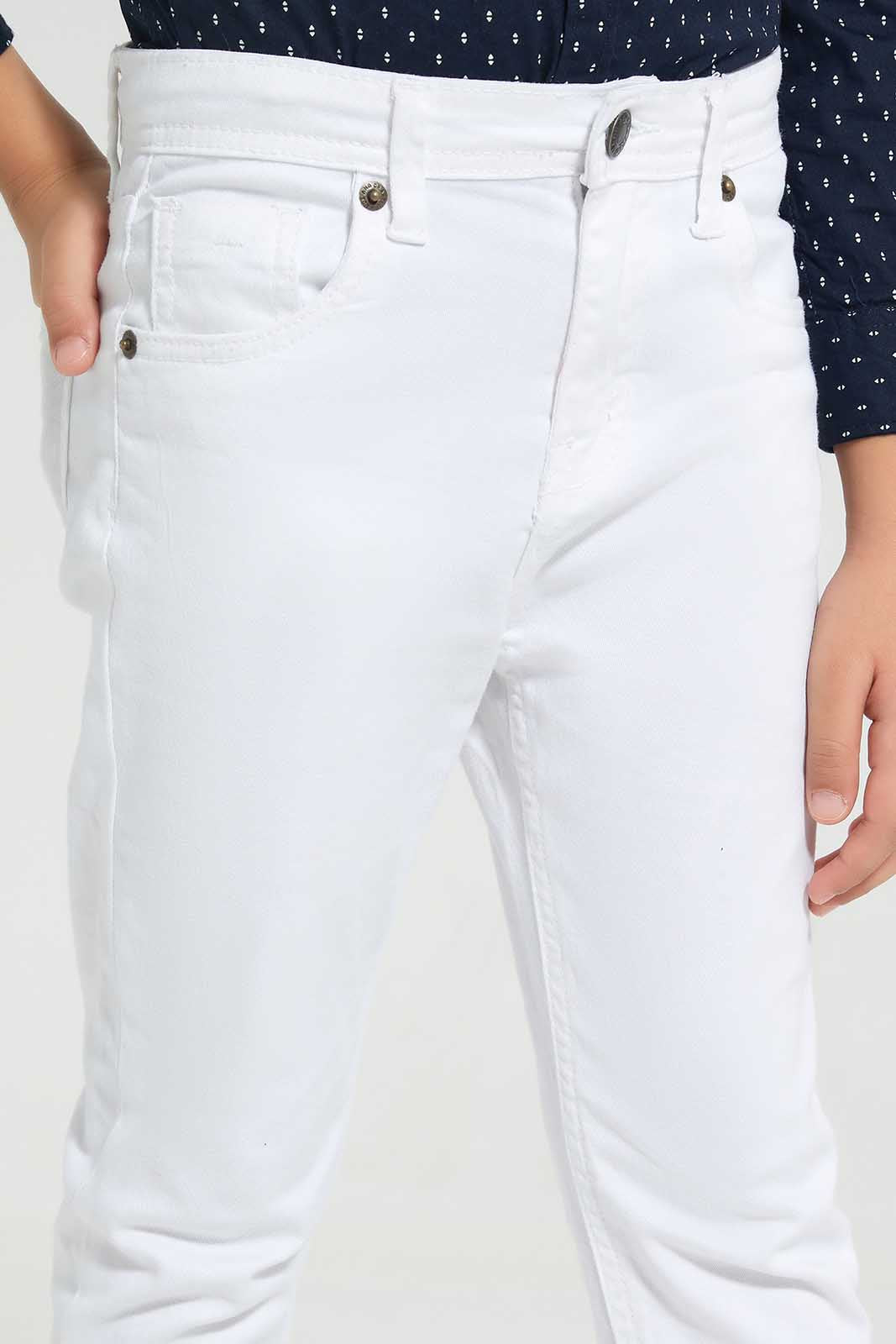 Redtag-White-Coloured-Twill-Stretch-Jean-BOY-Jeans,-Category:Jeans,-Colour:White,-Deals:New-In,-Filter:Boys-(2-to-8-Yrs),-New-In-BOY,-Non-Sale,-Section:Boys-(0-to-14Yrs),-W22O-Boys-2 to 8 Years