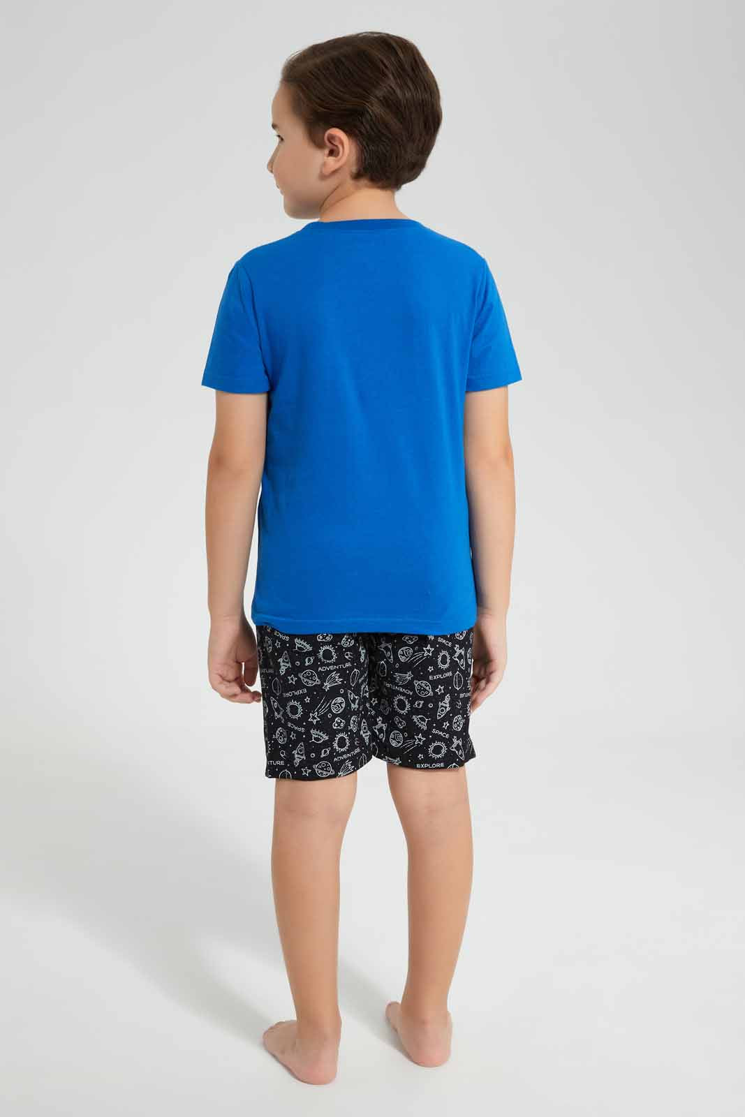 Redtag-Navy-Space-Print-T-Shirt-And-Printed-Shorts-SPJ-Set-BOY-Pyjama-Sets,-Category:Pyjama-Sets,-Colour:Navy,-Deals:New-In,-Filter:Boys-(2-to-8-Yrs),-New-In-BOY-APL,-Non-Sale,-PPE,-Section:Boys-(0-to-14Yrs),-W22O-Boys-2 to 8 Years