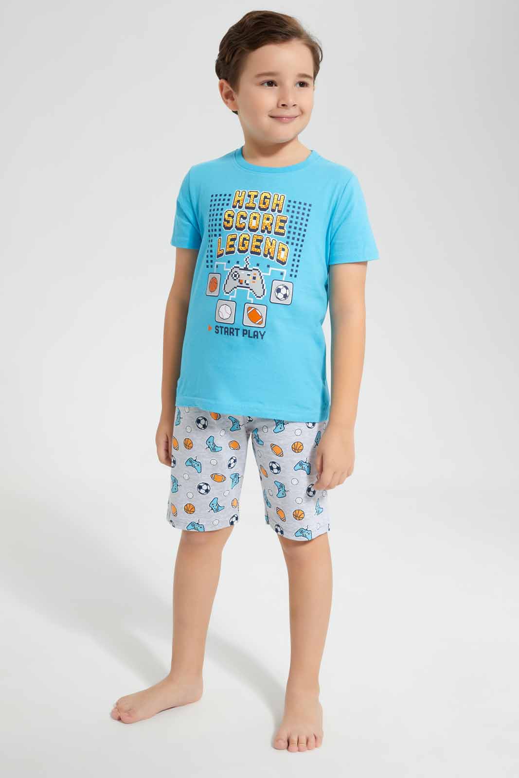 Redtag-Blue-Game-Print-T-Shirt-And-Printed-shorts-SPJ-Set-BOY-Pyjama-Sets,-Category:Pyjama-Sets,-Colour:Blue,-Deals:New-In,-Filter:Boys-(2-to-8-Yrs),-New-In-BOY-APL,-Non-Sale,-PPE,-Section:Boys-(0-to-14Yrs),-W22O-Boys-2 to 8 Years
