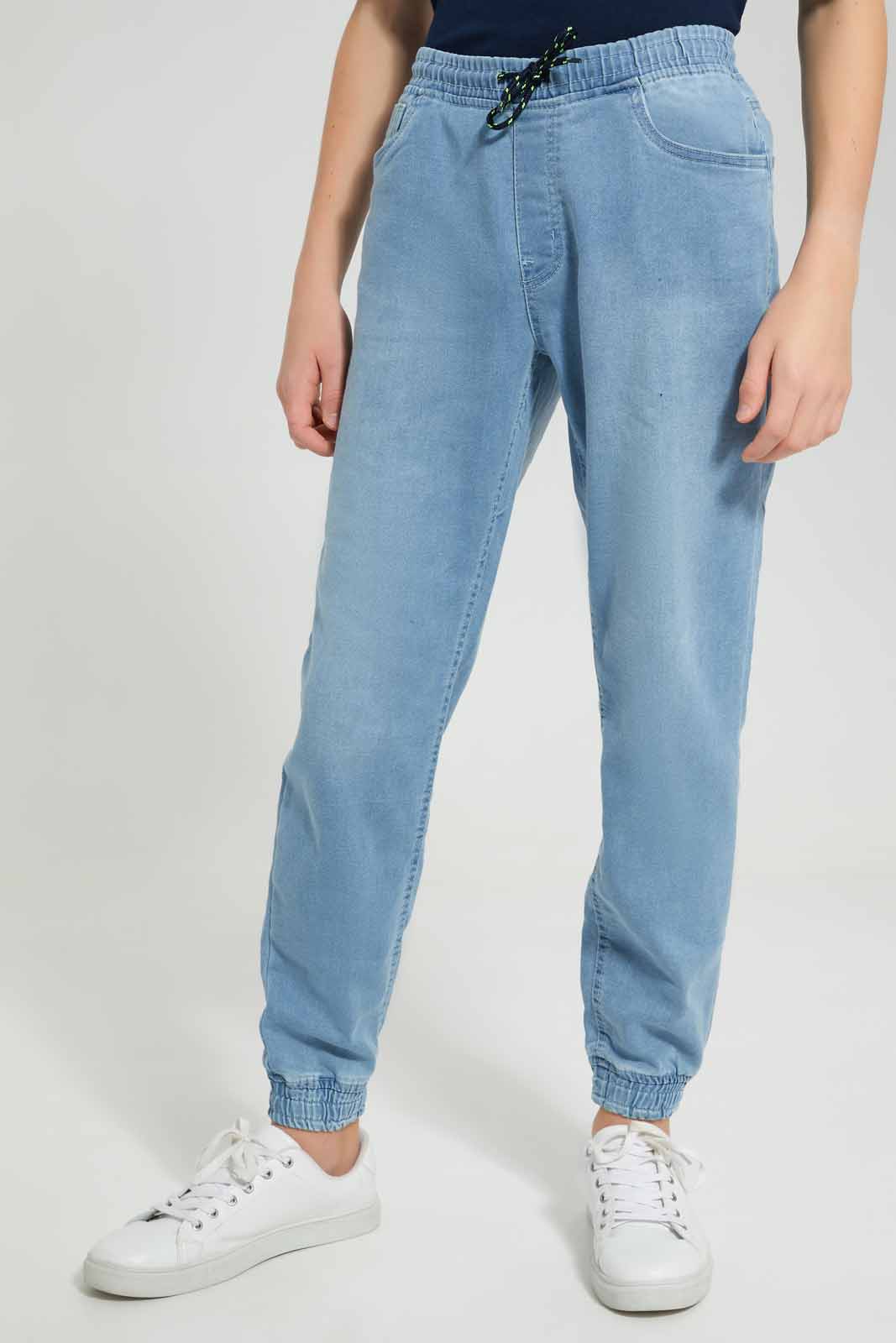 Redtag-Light-Wash-Jogger-Knit-Denim-With-Cuff-BSR-Jeans,-Category:Jeans,-Colour:Light-Wash,-Deals:New-In,-Filter:Senior-Boys-(8-to-14-Yrs),-FIT-WALL-(FTW),-New-In-BSR-APL,-Non-Sale,-Section:Boys-(0-to-14Yrs),-W22O-Senior-Boys-9 to 14 Years