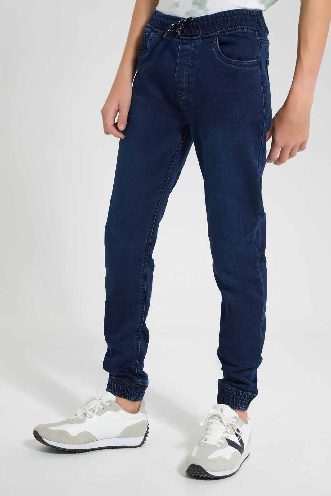 Redtag-Dark-Wash-Jogger-Knit-Denim-With-Cuff-BSR-Jeans,-Category:Jeans,-Colour:Dark-Wash,-Deals:New-In,-Filter:Senior-Boys-(9-to-14-Yrs),-FIT-WALL-(FTW),-New-In-BSR-APL,-Non-Sale,-Section:Boys-(0-to-14Yrs),-W22O-Senior-Boys-9 to 14 Years