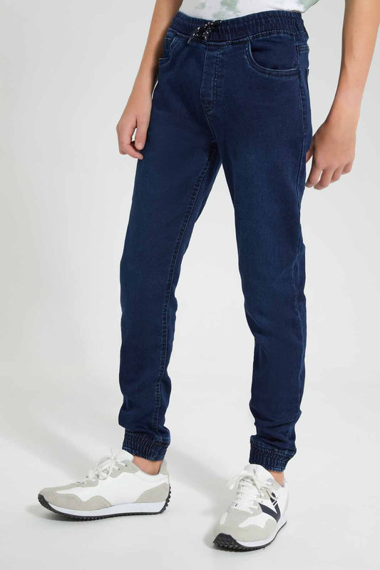 Redtag-Dark-Wash-Jogger-Knit-Denim-With-Cuff-BSR-Jeans,-Category:Jeans,-Colour:Dark-Wash,-Deals:New-In,-Filter:Senior-Boys-(9-to-14-Yrs),-FIT-WALL-(FTW),-New-In-BSR-APL,-Non-Sale,-Section:Boys-(0-to-14Yrs),-W22O-Senior-Boys-9 to 14 Years