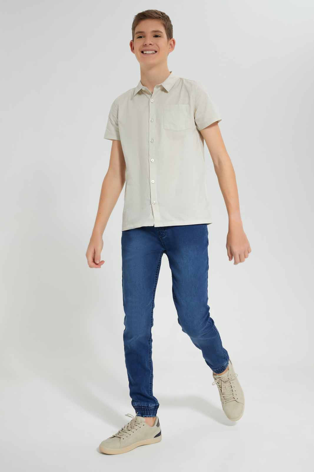 Redtag-Blue-Jogger-Knit-Denim-With-Cuff-BSR-Jeans,-Category:Jeans,-Colour:Blue,-Deals:New-In,-Filter:Senior-Boys-(9-to-14-Yrs),-FIT-WALL-(FTW),-New-In-BSR-APL,-Non-Sale,-Section:Boys-(0-to-14Yrs),-W22O-Senior-Boys-9 to 14 Years